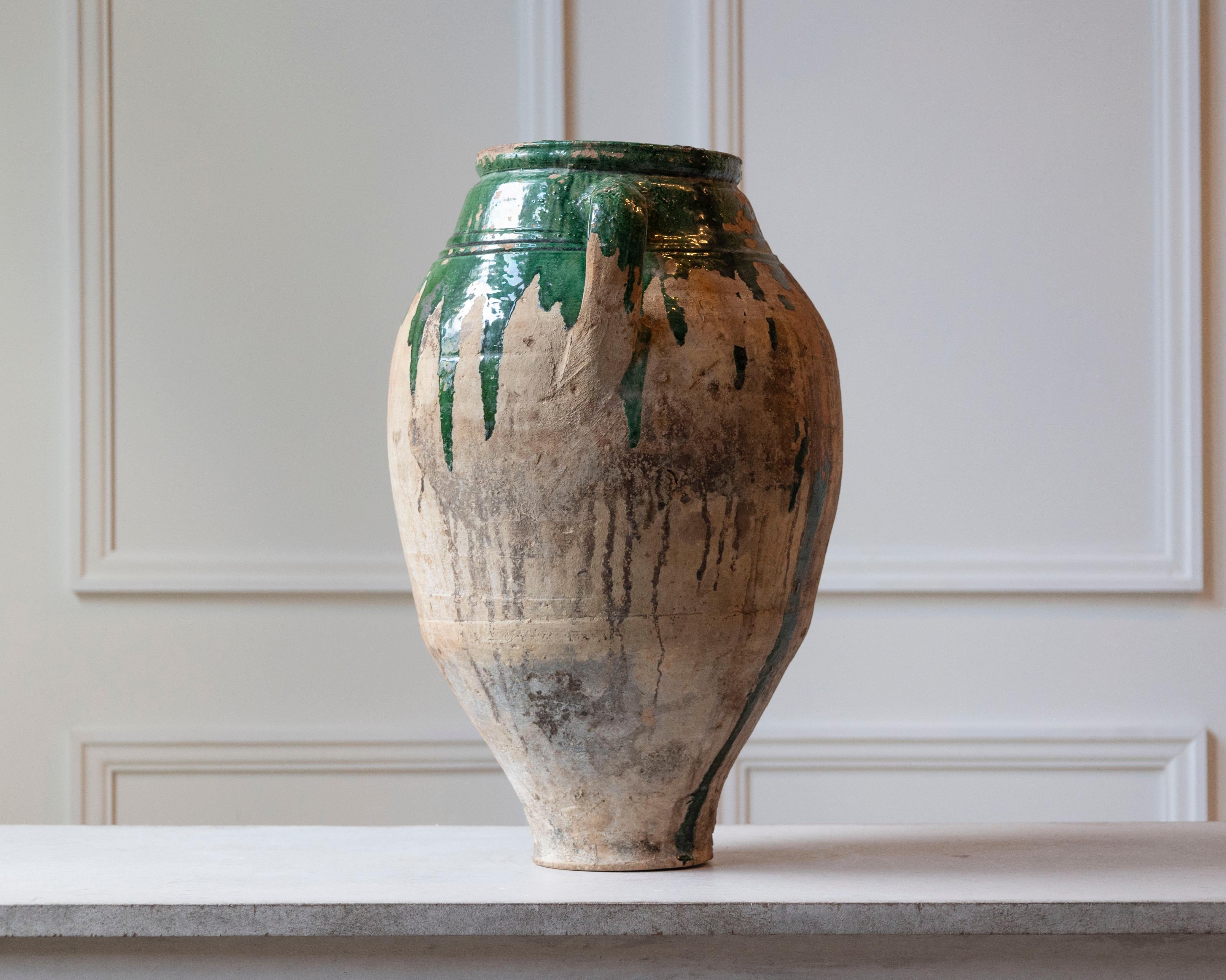 19th Century Balkan Terracotta Jar with Green Drip Glaze In Good Condition For Sale In Atlanta, GA