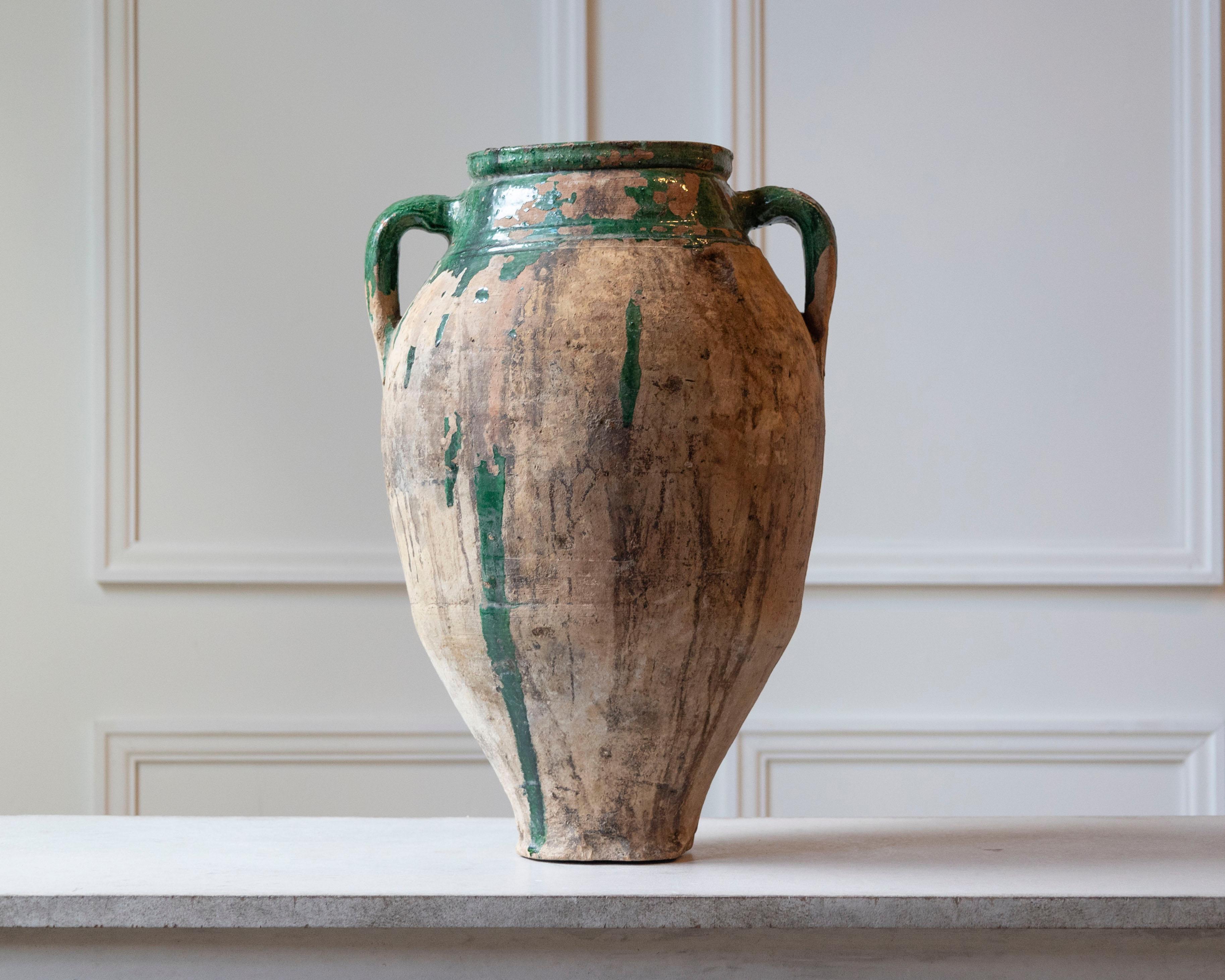 19th Century Balkan Terracotta Jar with Green Drip Glaze For Sale 1