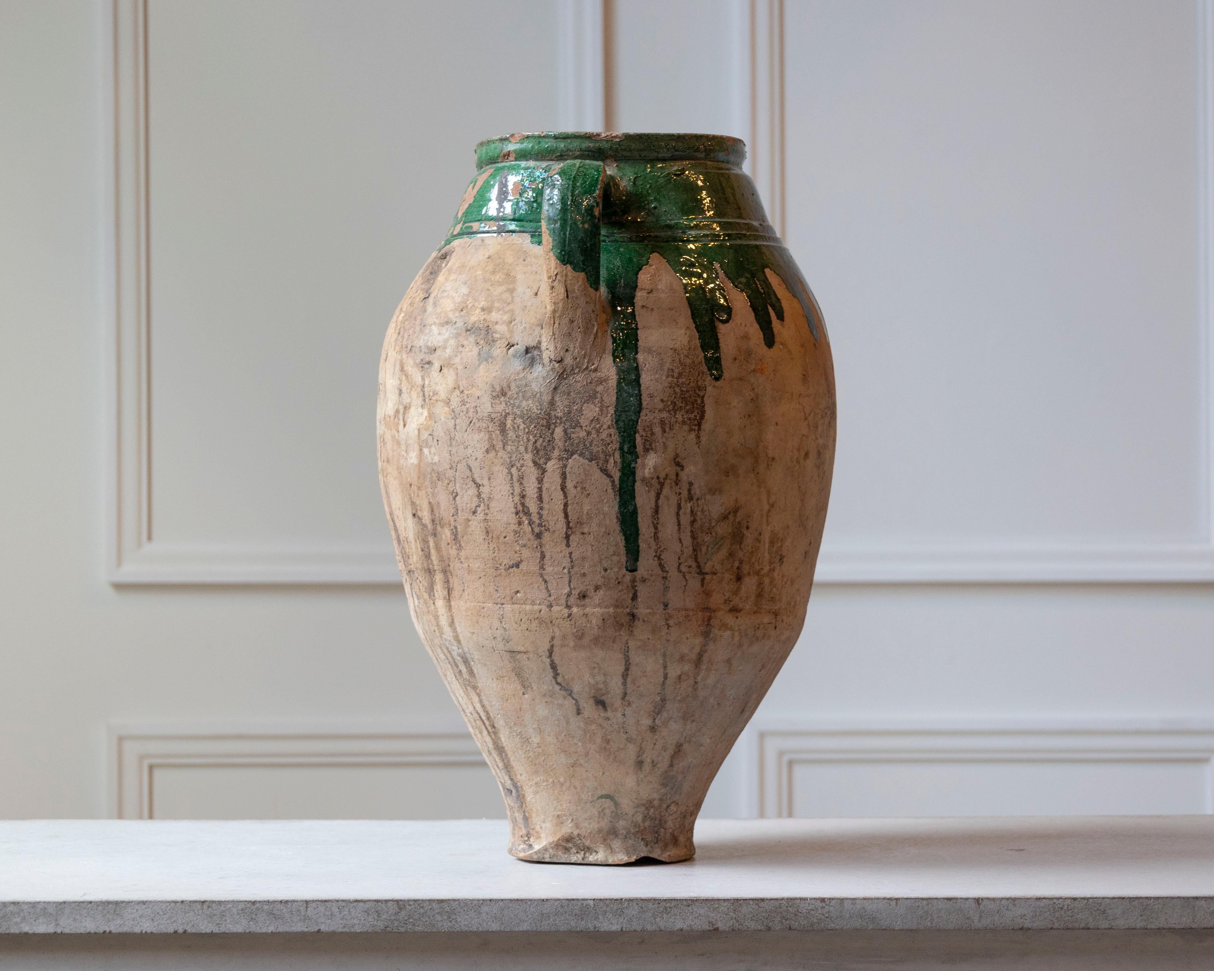 19th Century Balkan Terracotta Jar with Green Drip Glaze For Sale 2