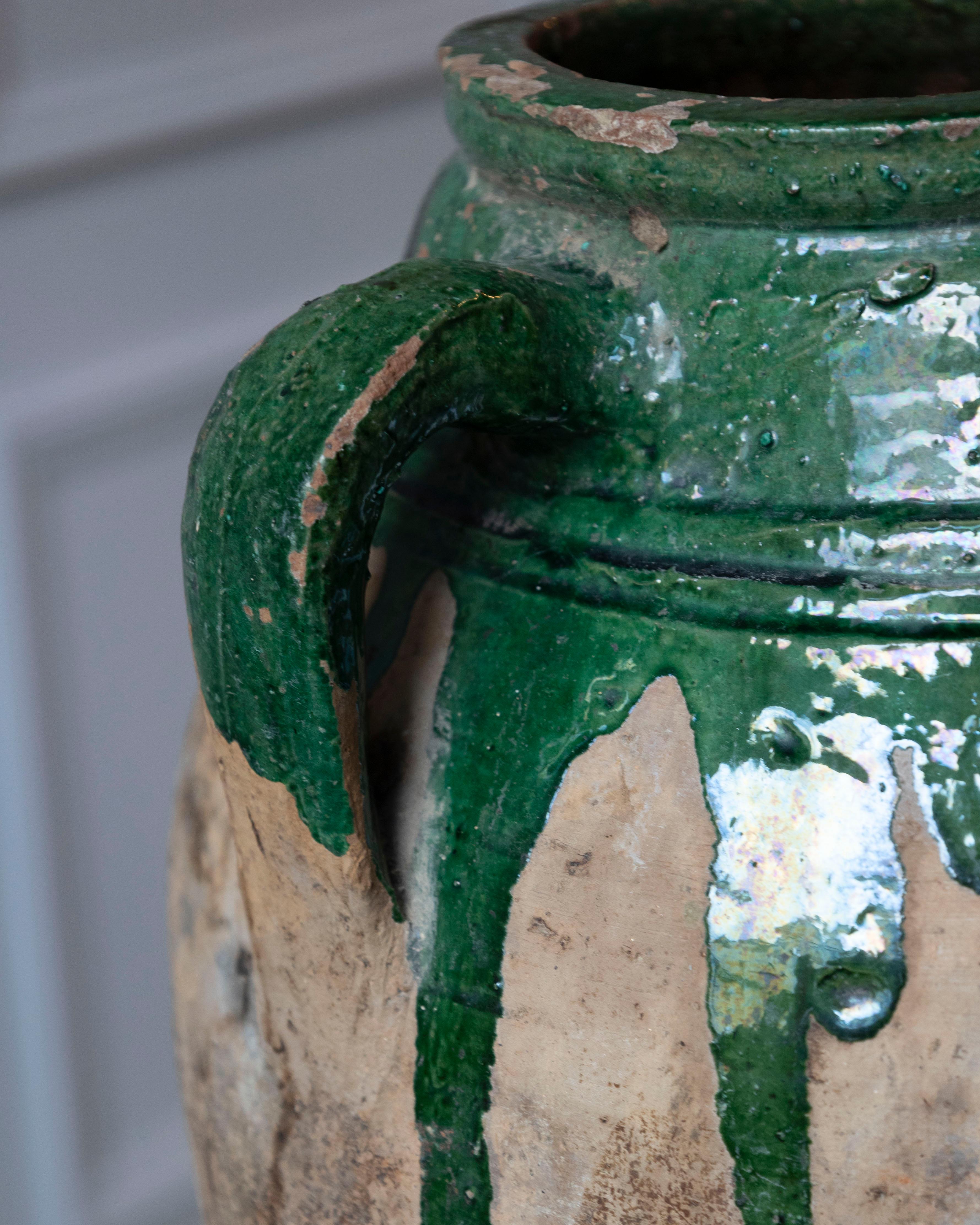 19th Century Balkan Terracotta Jar with Green Drip Glaze For Sale 3