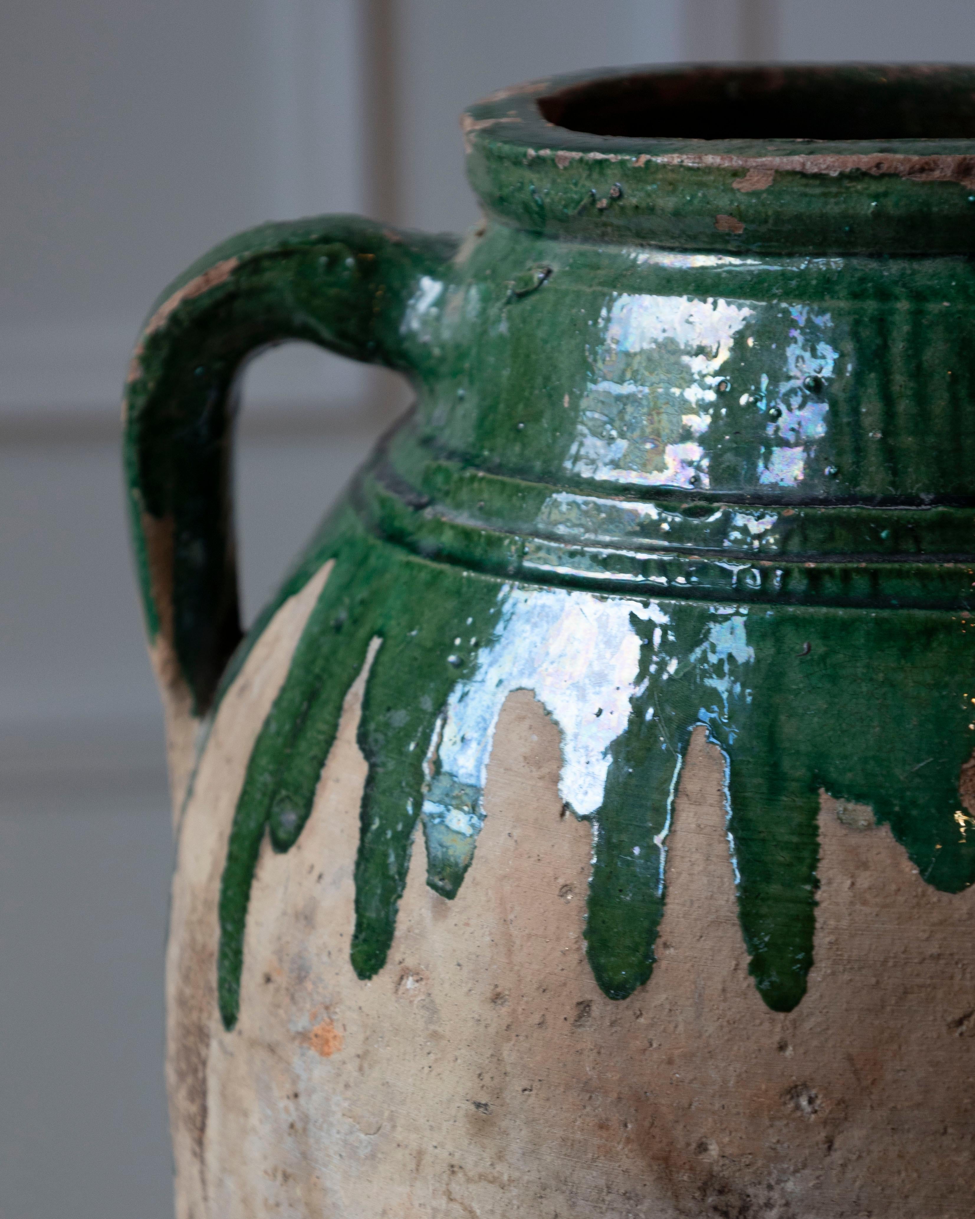 19th Century Balkan Terracotta Jar with Green Drip Glaze For Sale 5
