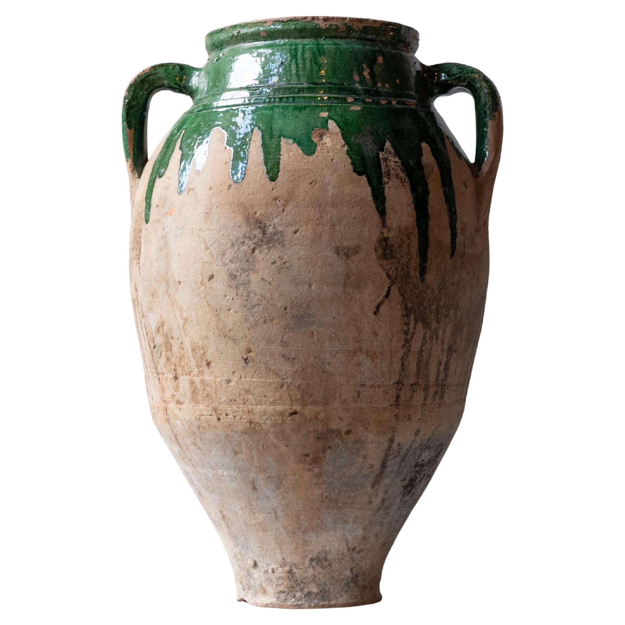 19th Century Balkan Terracotta Jar with Green Drip Glaze