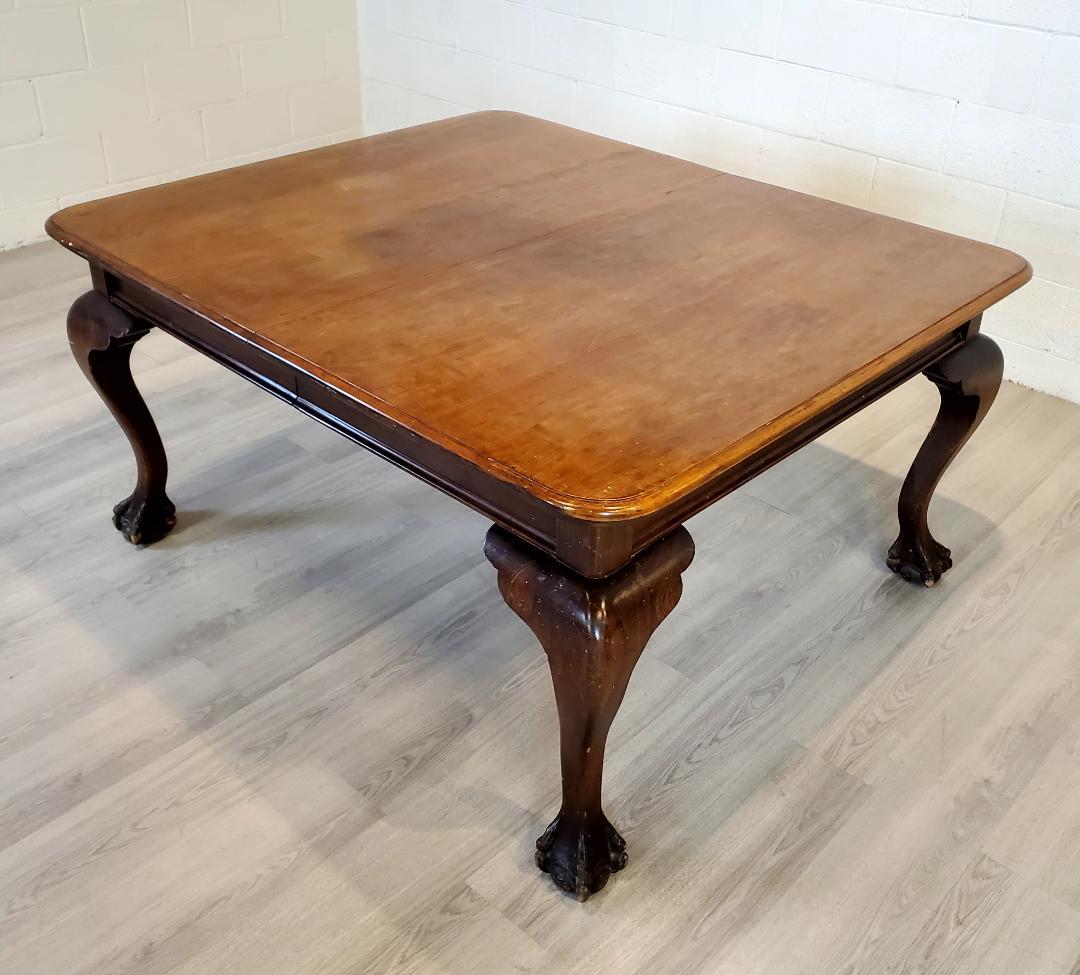 Chippendale 19th Century Ball & Claw Dining Table, Solid Hardwood  For Sale