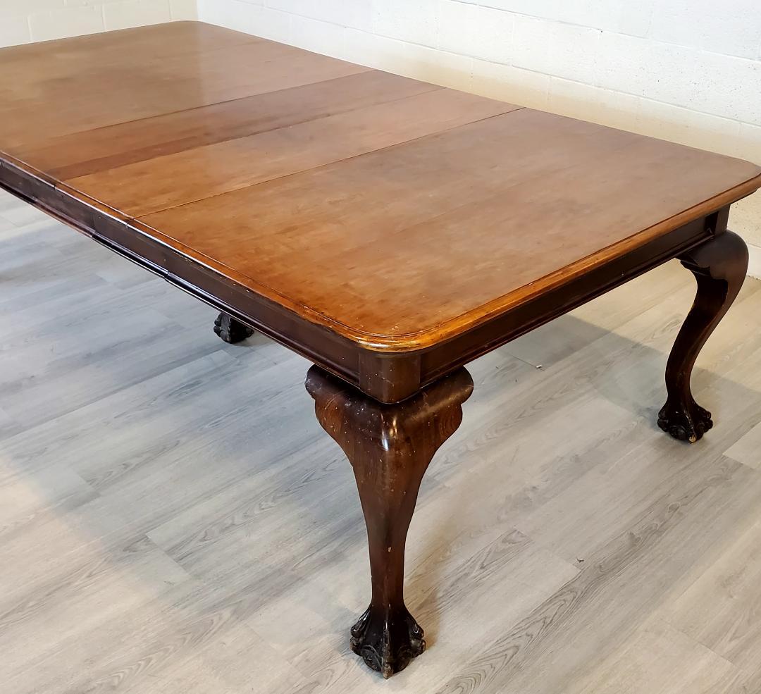19th Century Ball & Claw Dining Table, Solid Hardwood  In Distressed Condition For Sale In Toronto, CA