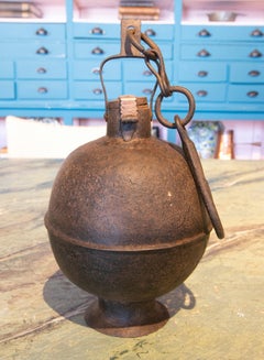 19th Century Ball-Shaped Iron Box with Hook for Hanging and a Lock