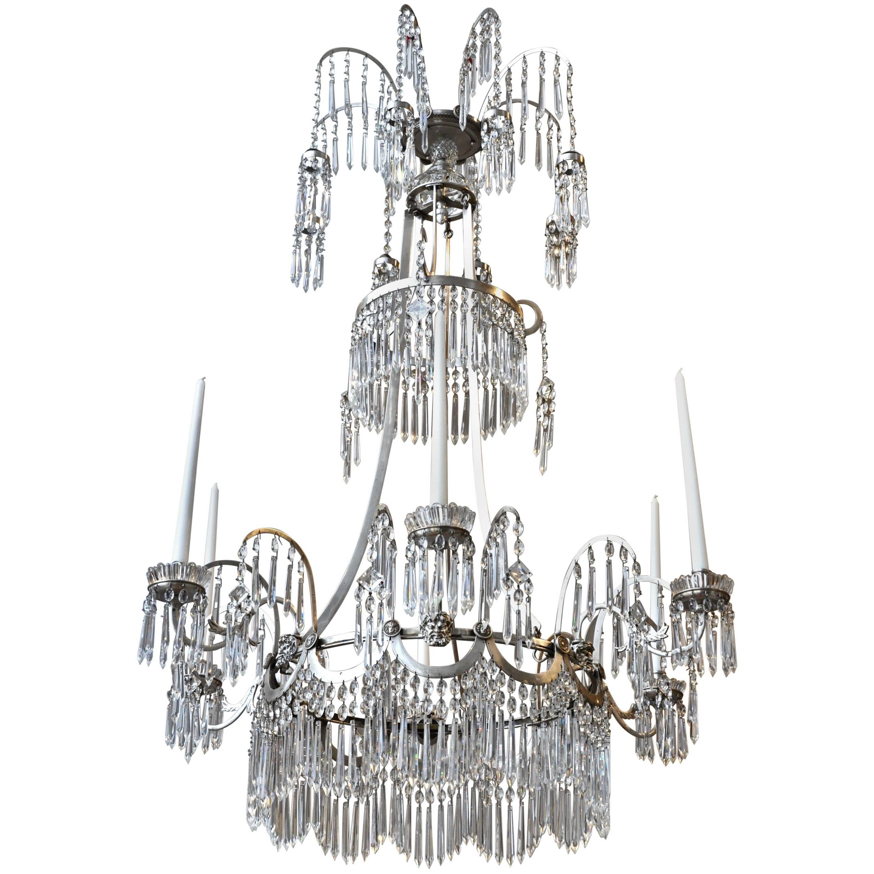19th Century Baltic Neoclassical Silvered Chandelier