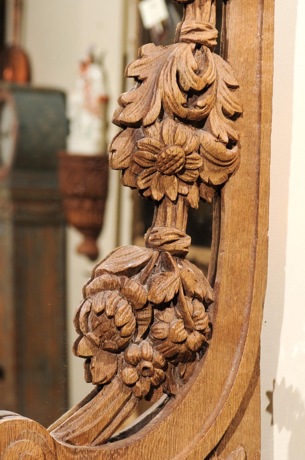 19th Century Baltic Region Oak Mirror with Pierced Crest and Scroll Design For Sale 8