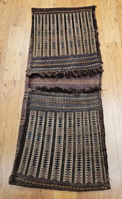 19th Century Baluch Tribal Double Saddlebag in Ivory, Brown, Blue