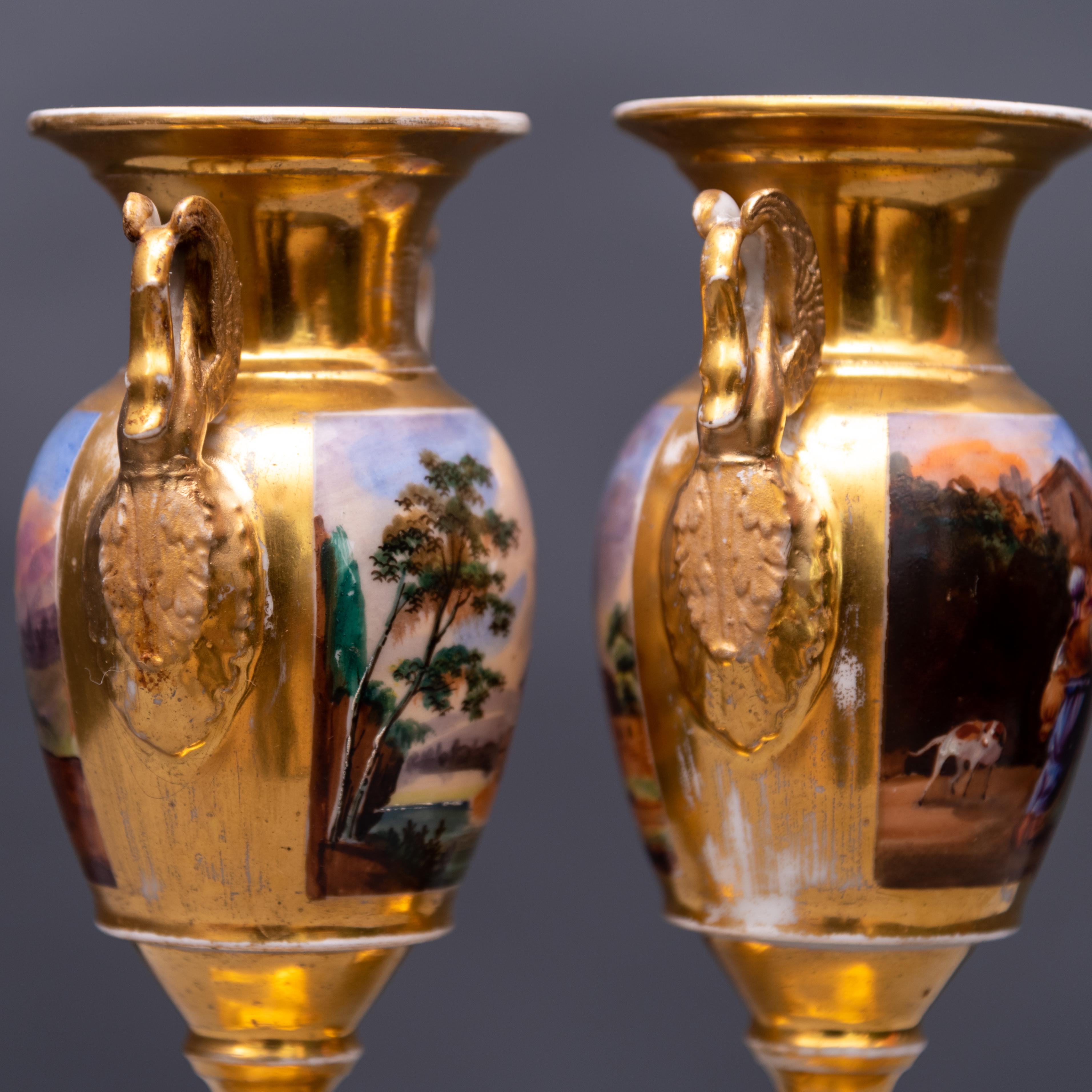 19th Century Baluster Shaped Hand Painted Porcelain Empire Pair of Vases 3