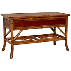 19th Century Bamboo and Leather Table