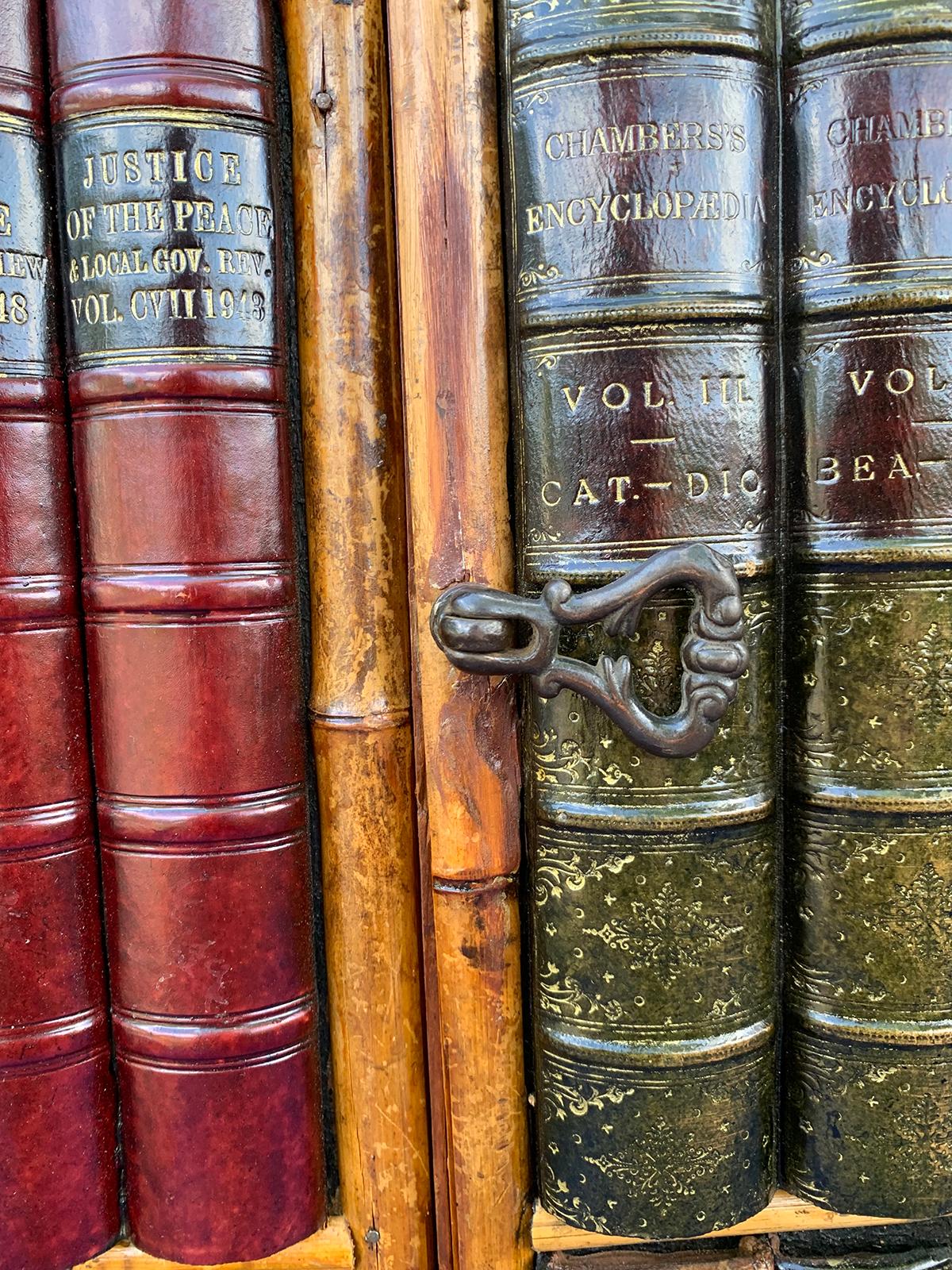 19th Century Bamboo Cabinet with Leather Book Spines as Doors 9