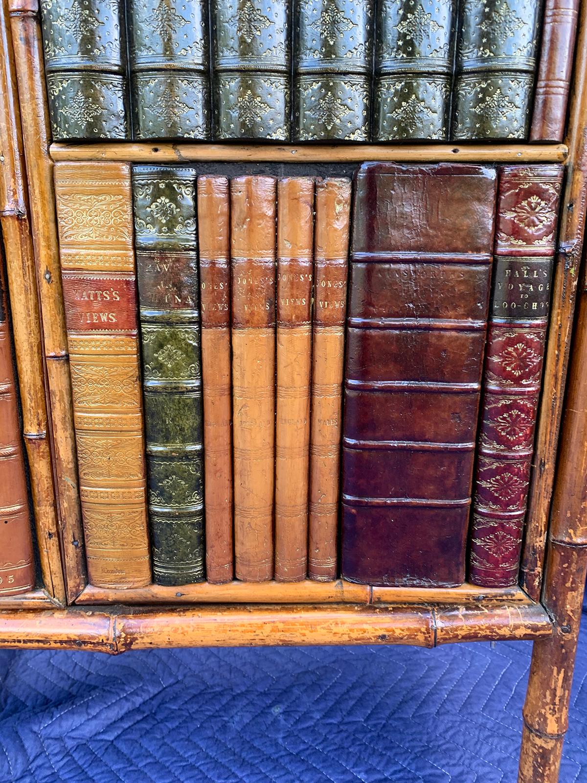 19th Century Bamboo Cabinet with Leather Book Spines as Doors 10