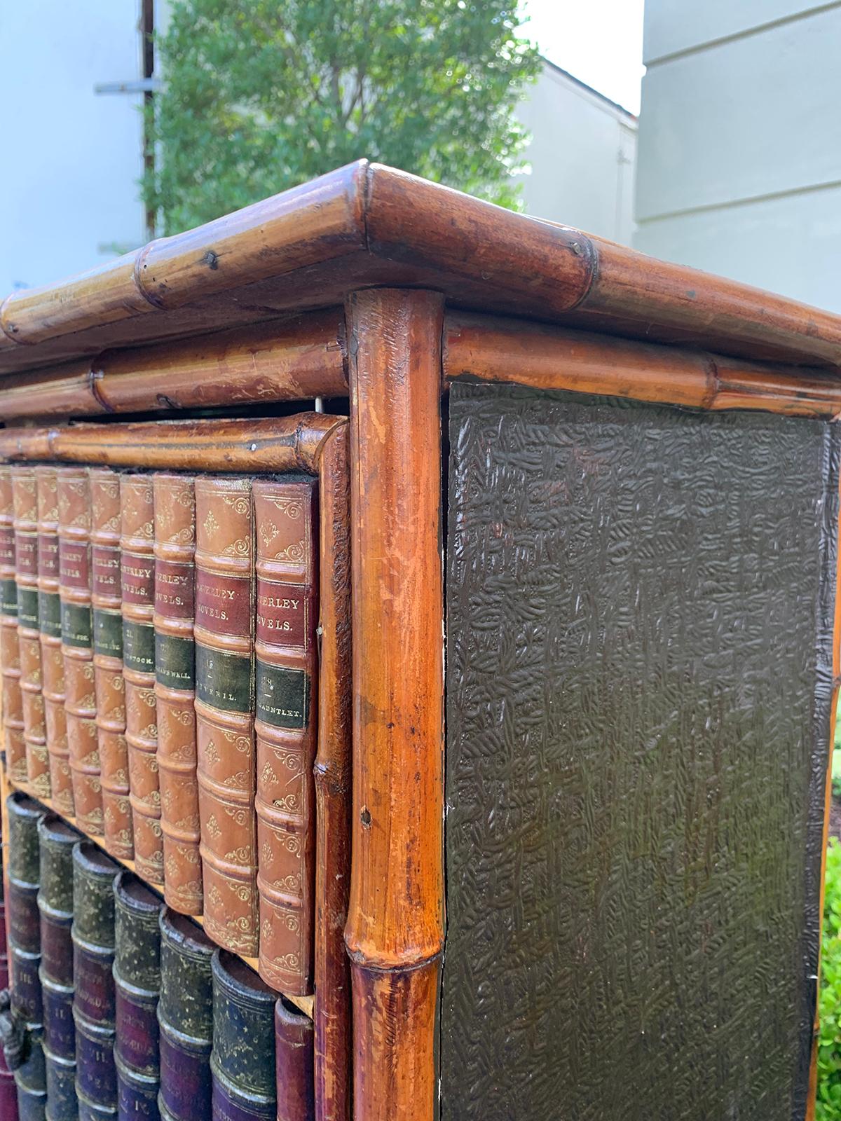 19th Century Bamboo Cabinet with Leather Book Spines as Doors 13