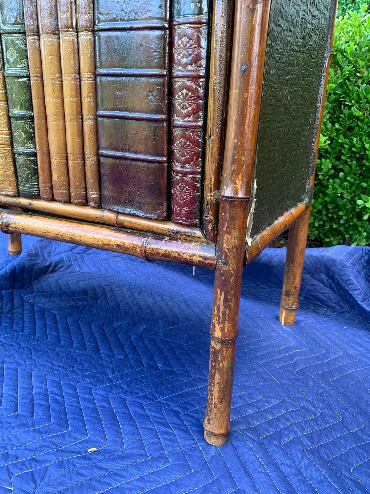 19th Century Bamboo Cabinet with Leather Book Spines as Doors 14