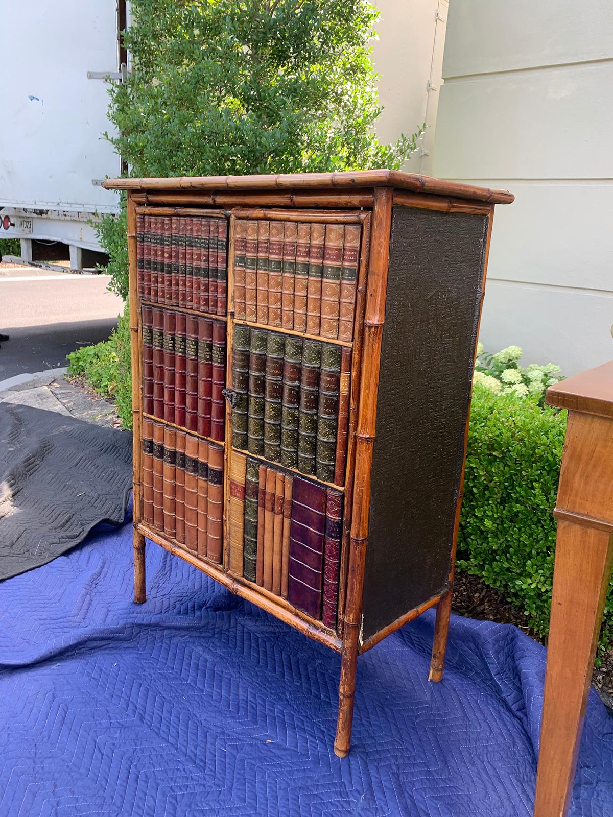 19th Century Bamboo Cabinet with Leather Book Spines as Doors In Good Condition In Atlanta, GA