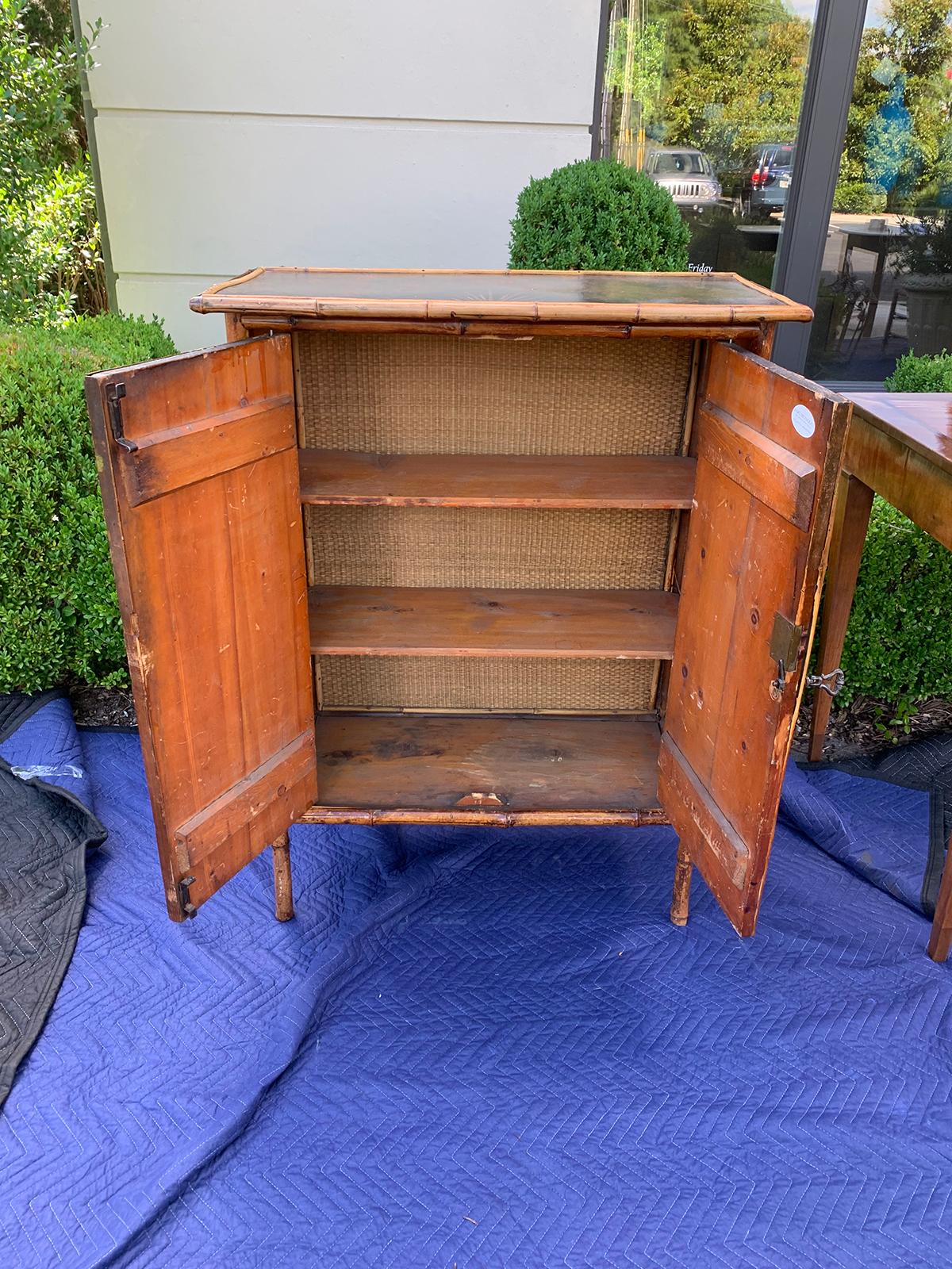 19th Century Bamboo Cabinet with Leather Book Spines as Doors 2