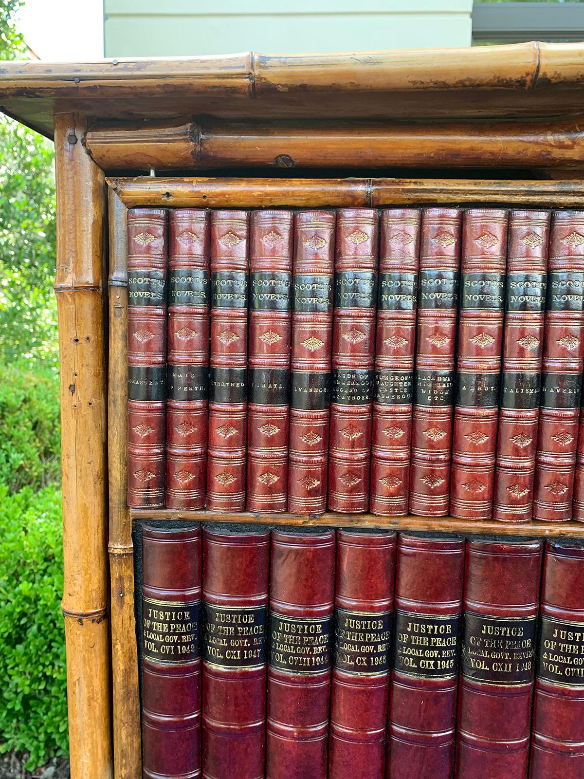19th Century Bamboo Cabinet with Leather Book Spines as Doors 3