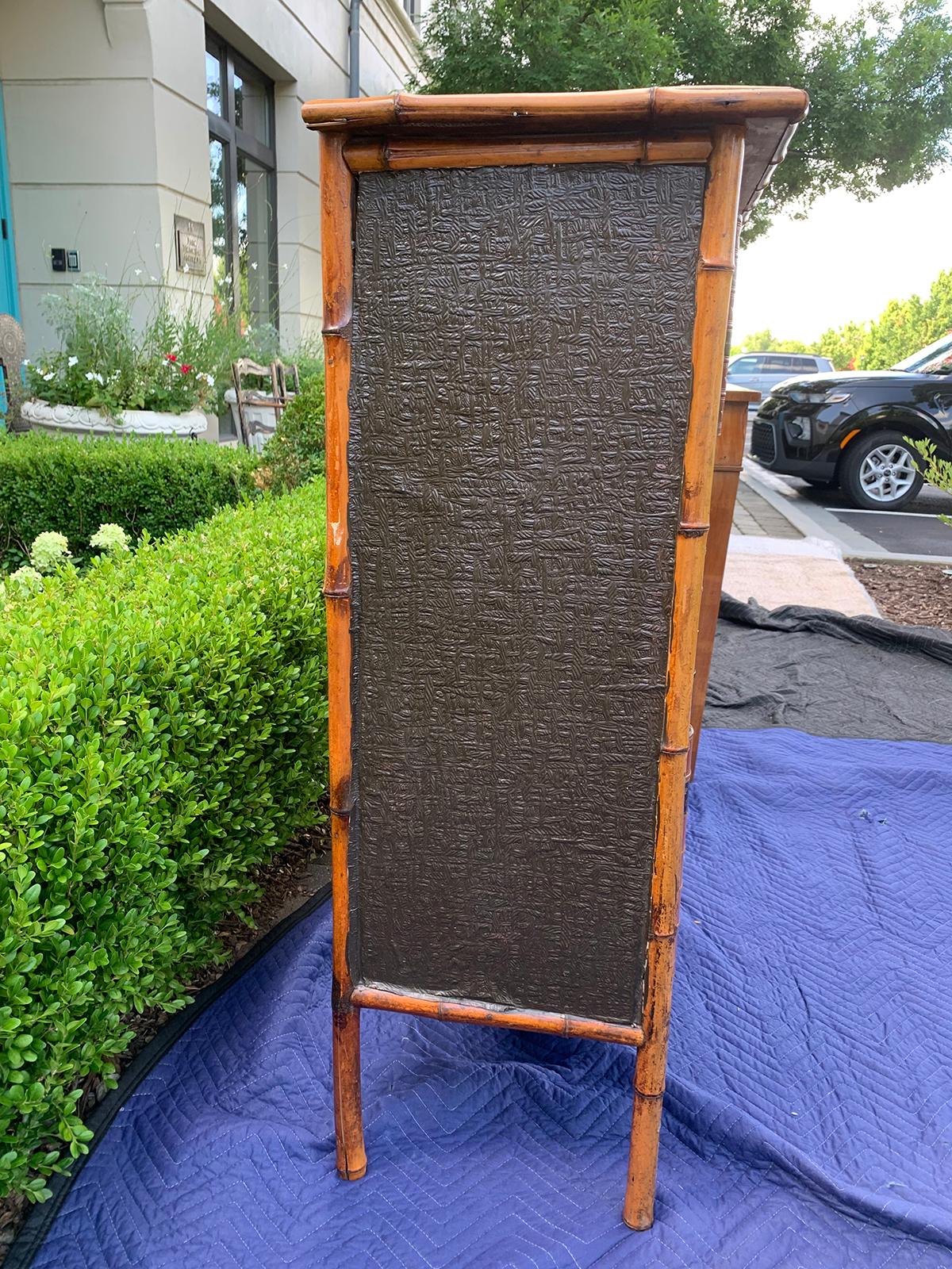 19th Century Bamboo Cabinet with Leather Book Spines as Doors 4