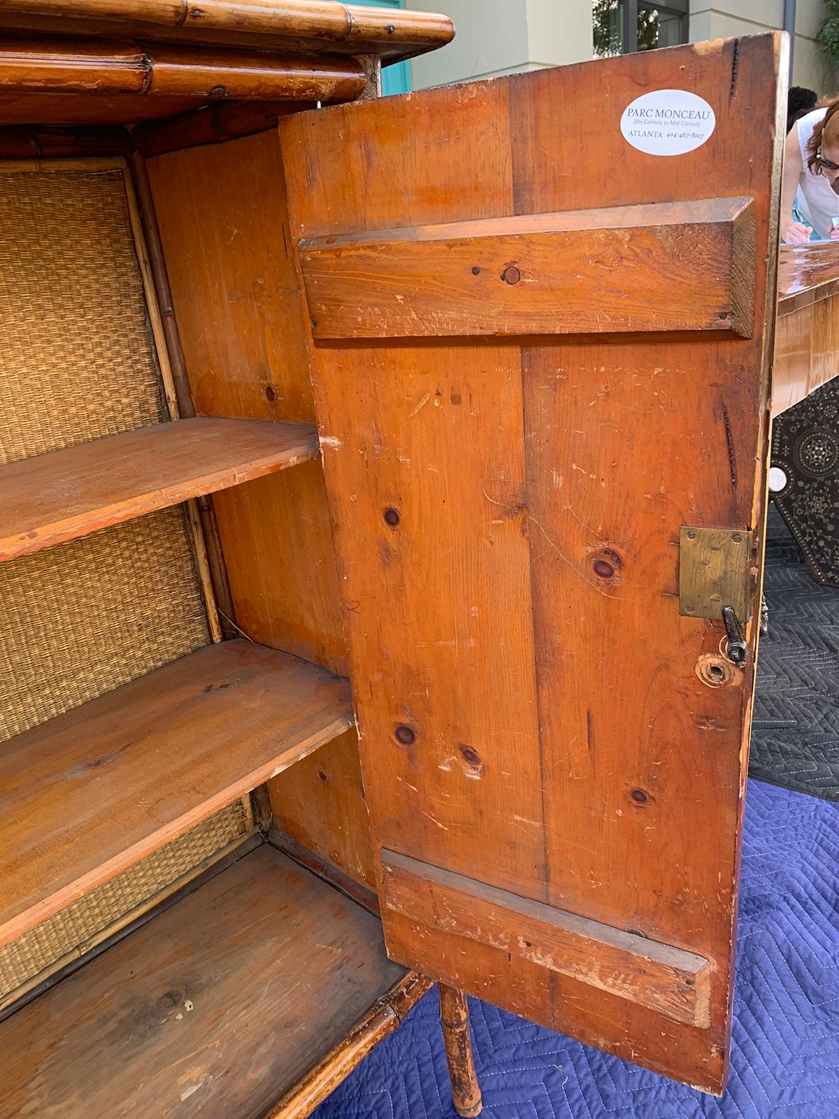 19th Century Bamboo Cabinet with Leather Book Spines as Doors 5