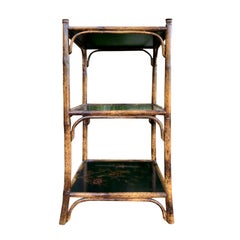 20th Century Bamboo & Chinoiserie Three-Tier Square Étagère