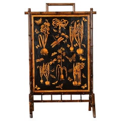 19th Century Bamboo & Decoupage Fireplace Screen