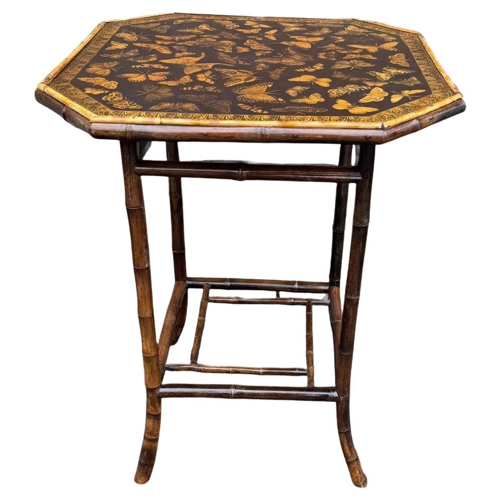 Table d'appoint en bambou découpé du 19e siècle