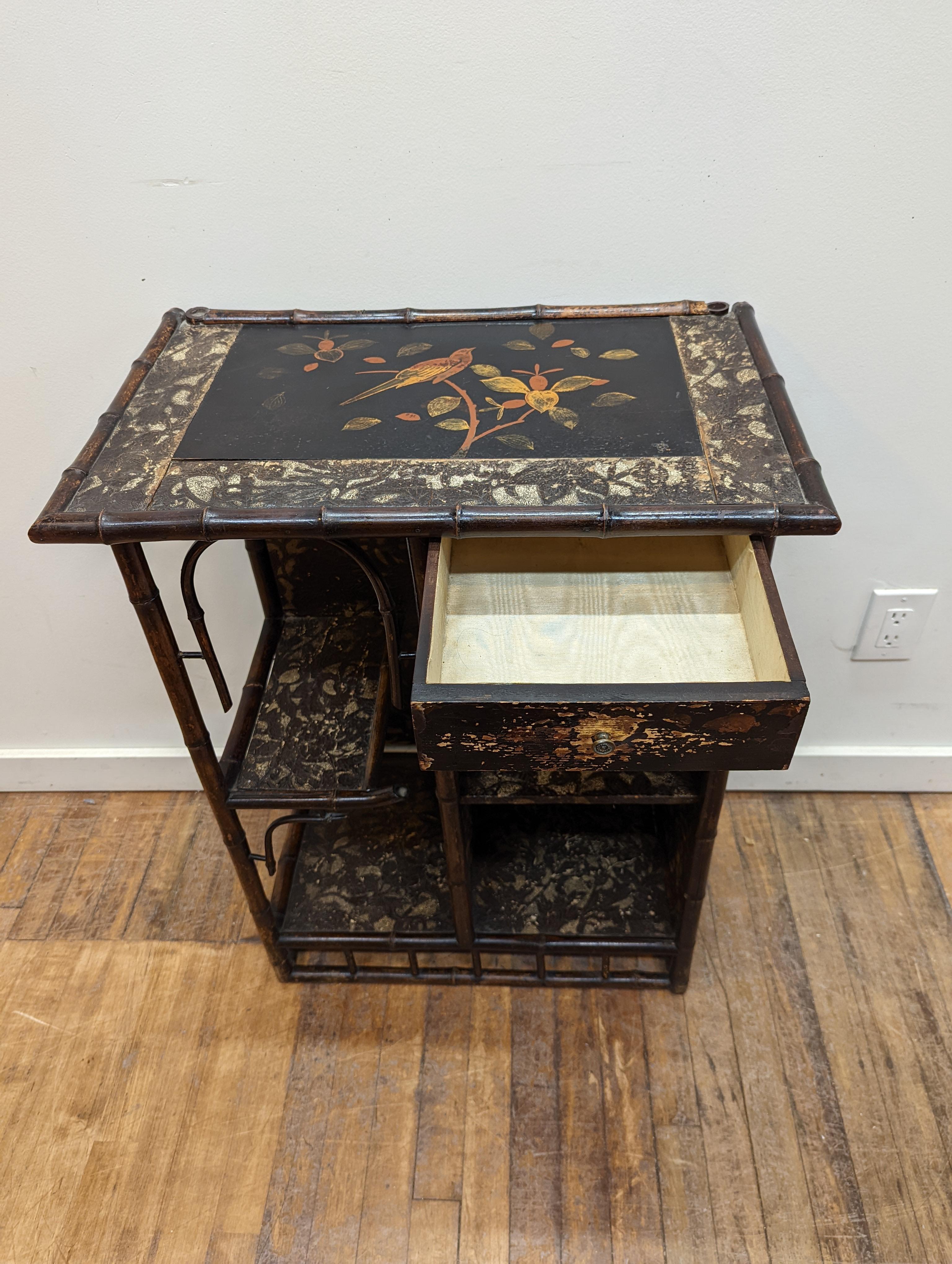 19th Century Bamboo Lacquered Hall Table Shelf For Sale 4