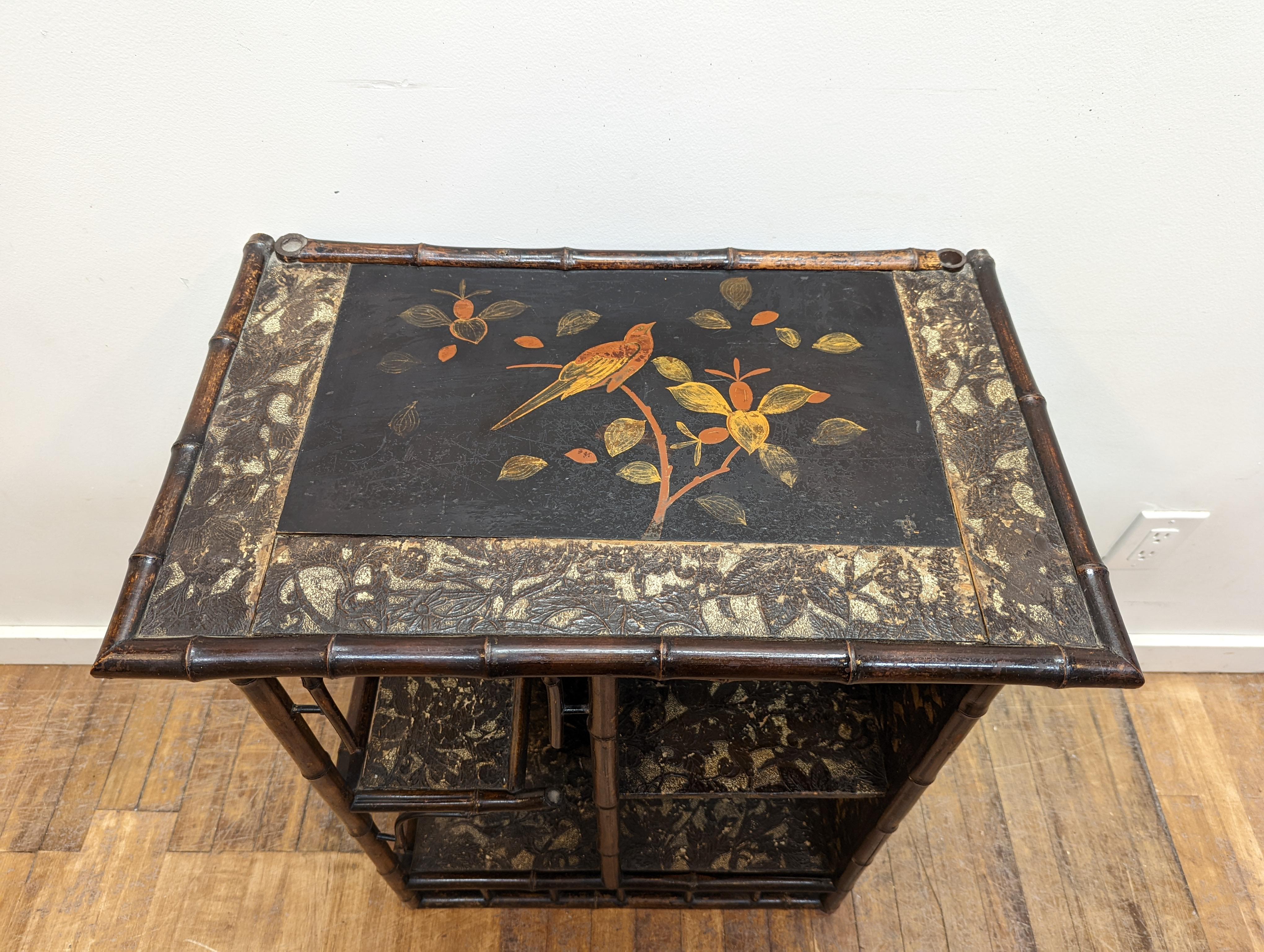 Embossed 19th Century Bamboo Lacquered Hall Table Shelf