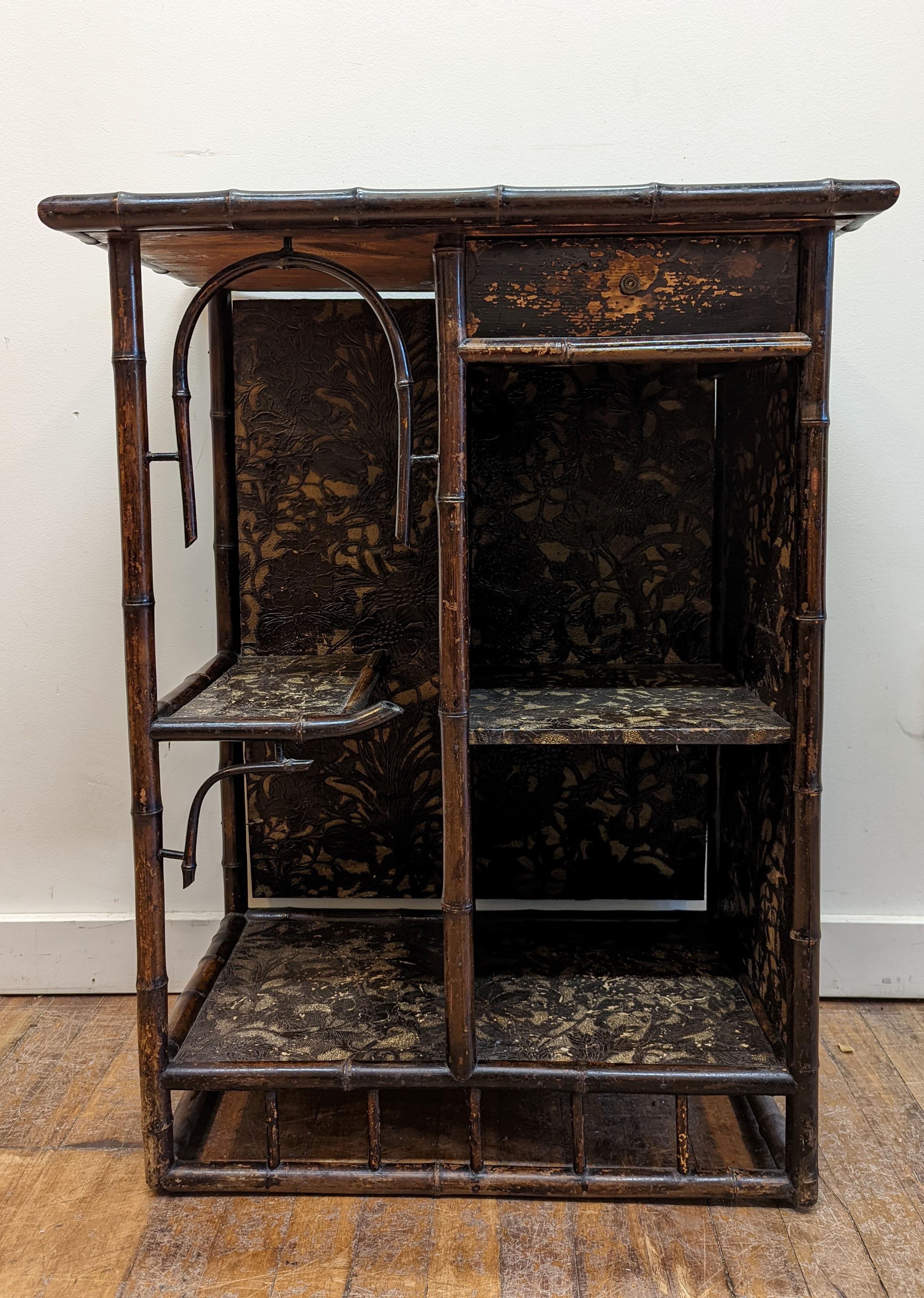 Paper 19th Century Bamboo Lacquered Hall Table Shelf For Sale