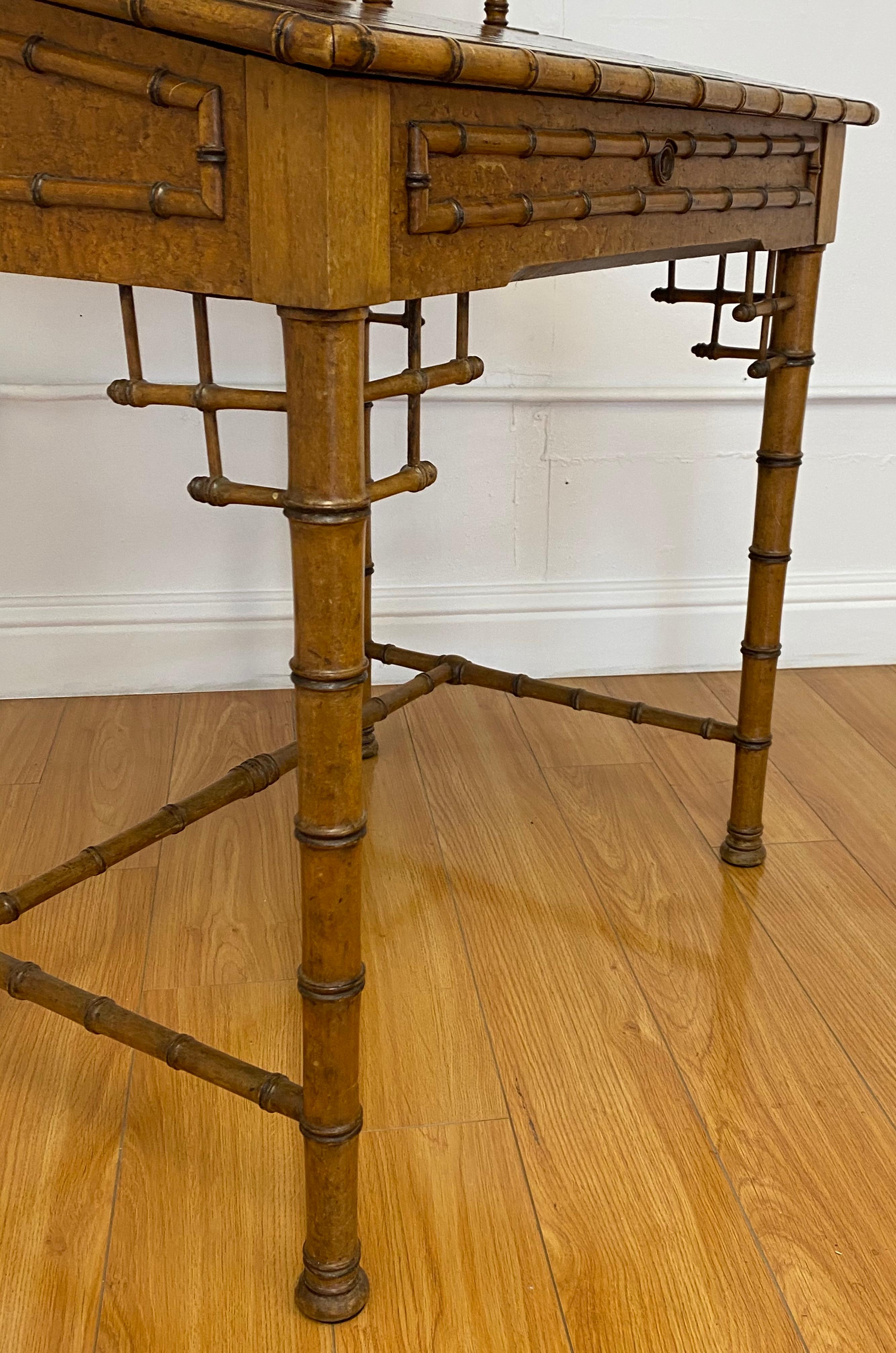 19th Century Bamboo & Leather Lift Top Writing Desk 4