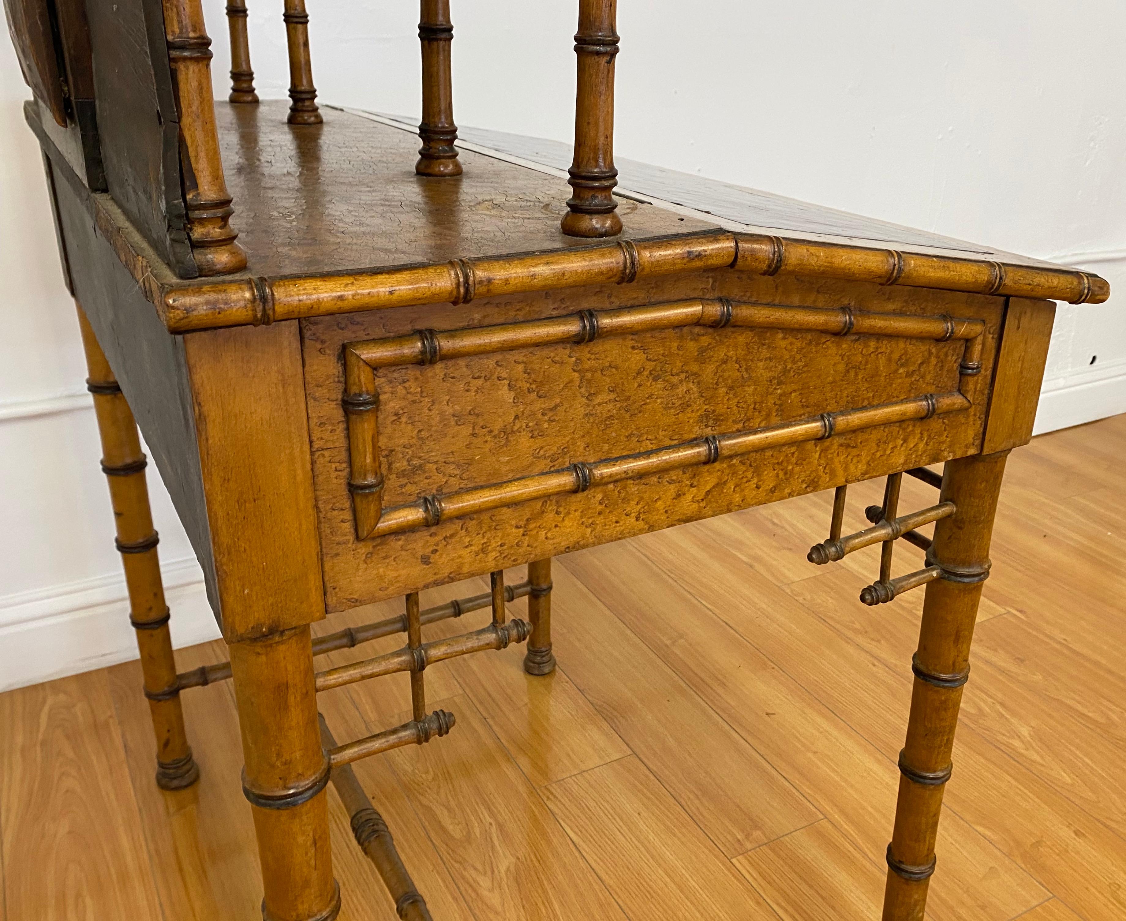 19th Century Bamboo & Leather Lift Top Writing Desk 5