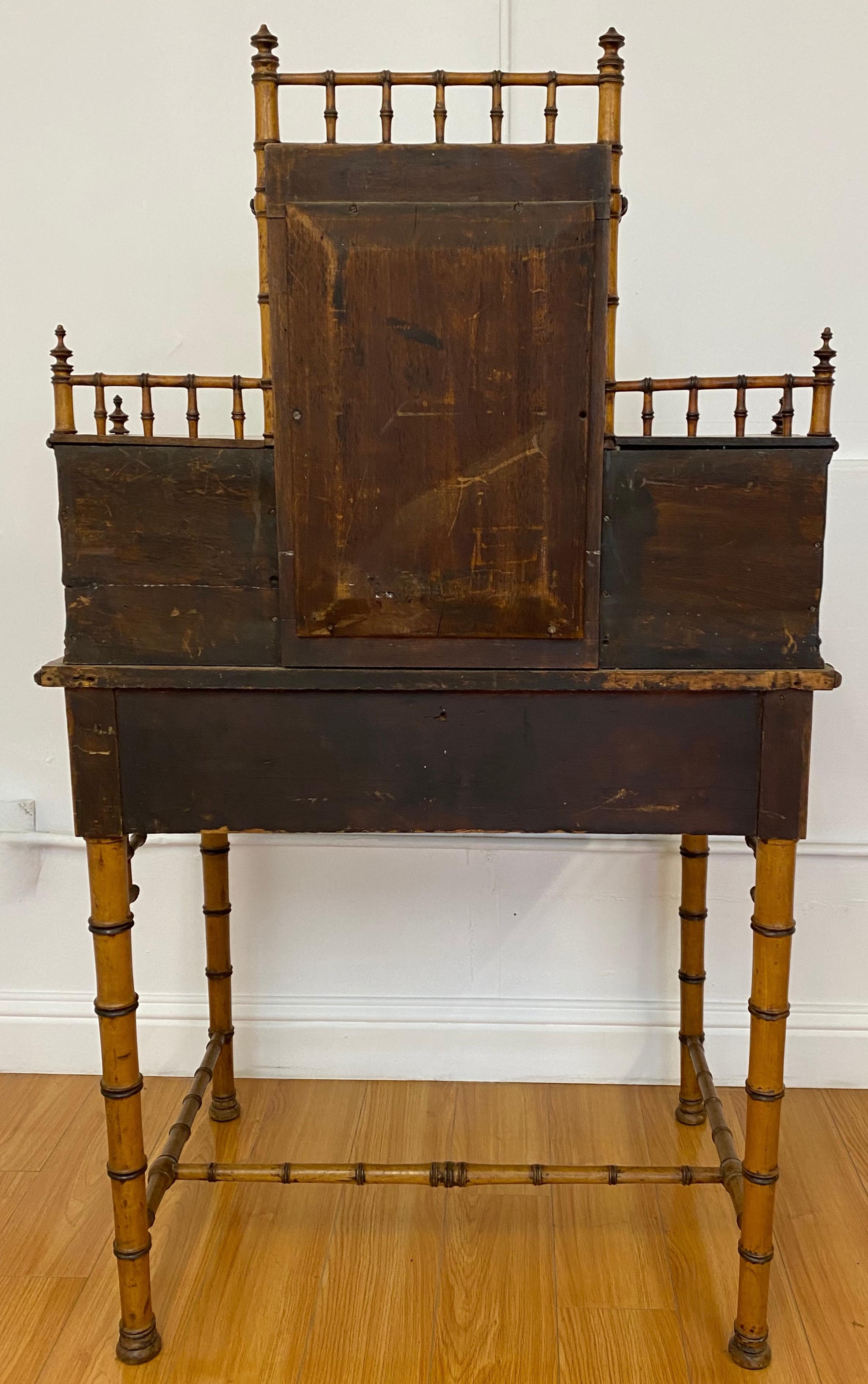 19th Century Bamboo & Leather Lift Top Writing Desk 7