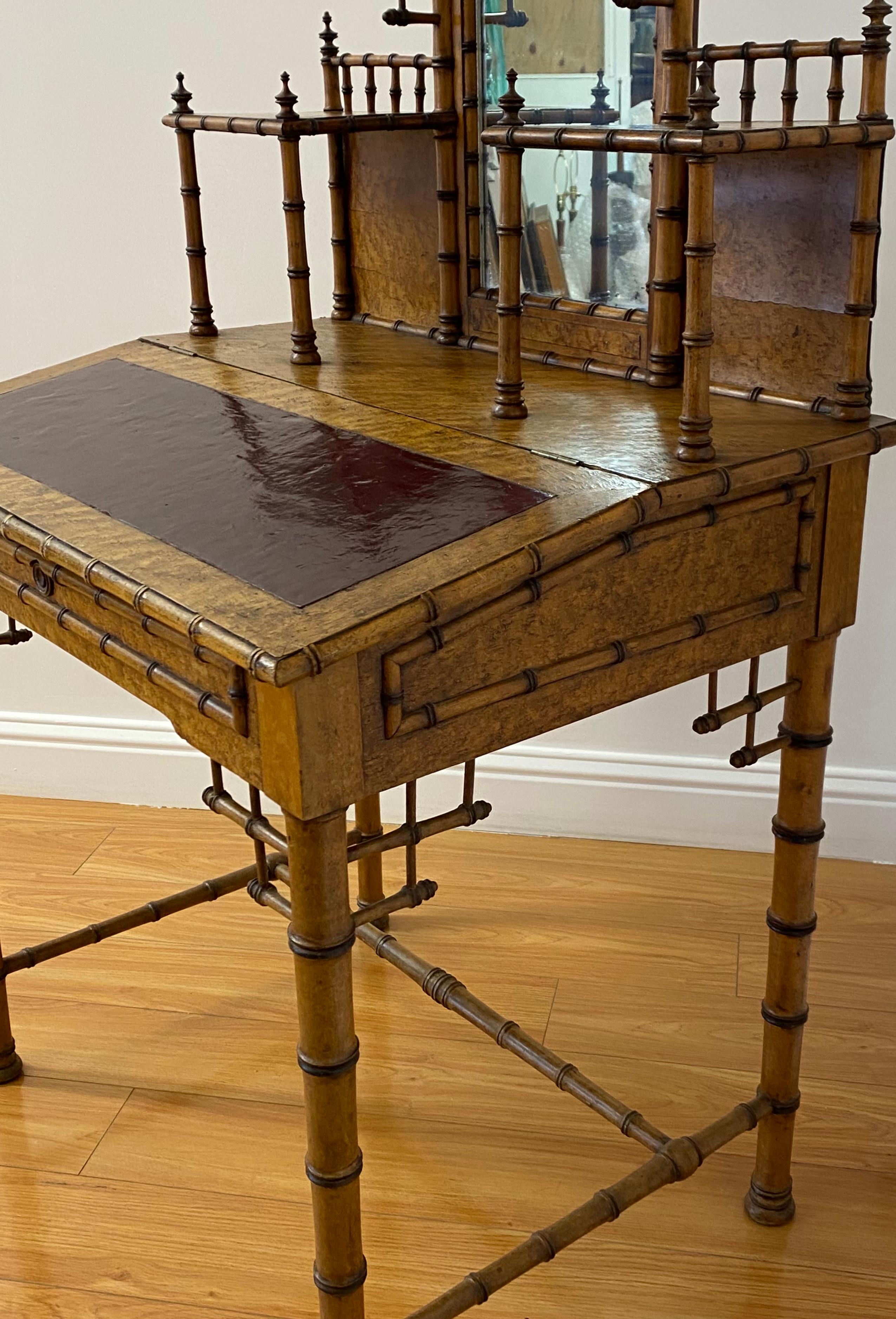 19th Century Bamboo & Leather Lift Top Writing Desk In Good Condition In San Francisco, CA