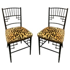 19th Century Bamboo Side Chairs With Gold Accents And Scalamandré Tiger Velvet