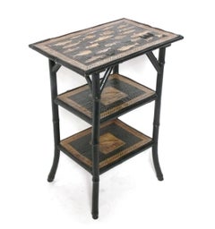 19th Century Bamboo Table with Découpage Fish Decoration
