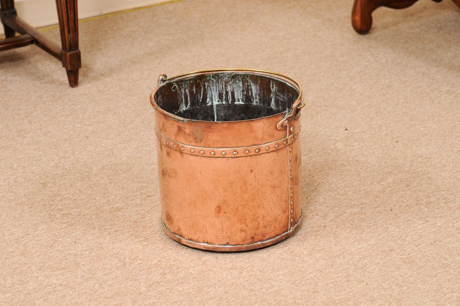  19th Century Banded Copper Bucket with Brass Handle For Sale 8