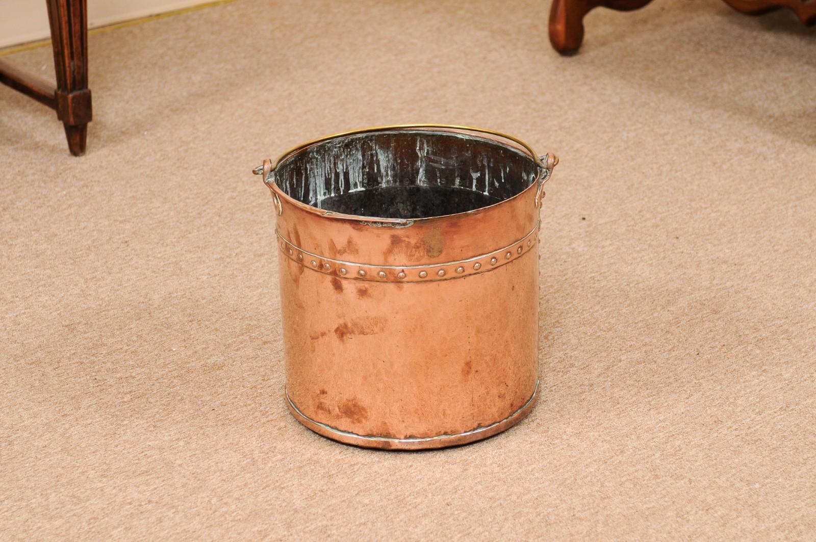  19th Century Banded Copper Bucket with Brass Handle For Sale 9