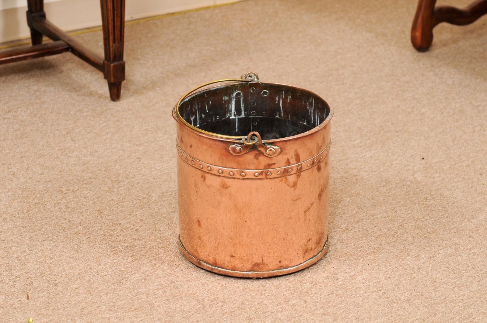  19th Century Banded Copper Bucket with Brass Handle For Sale 10