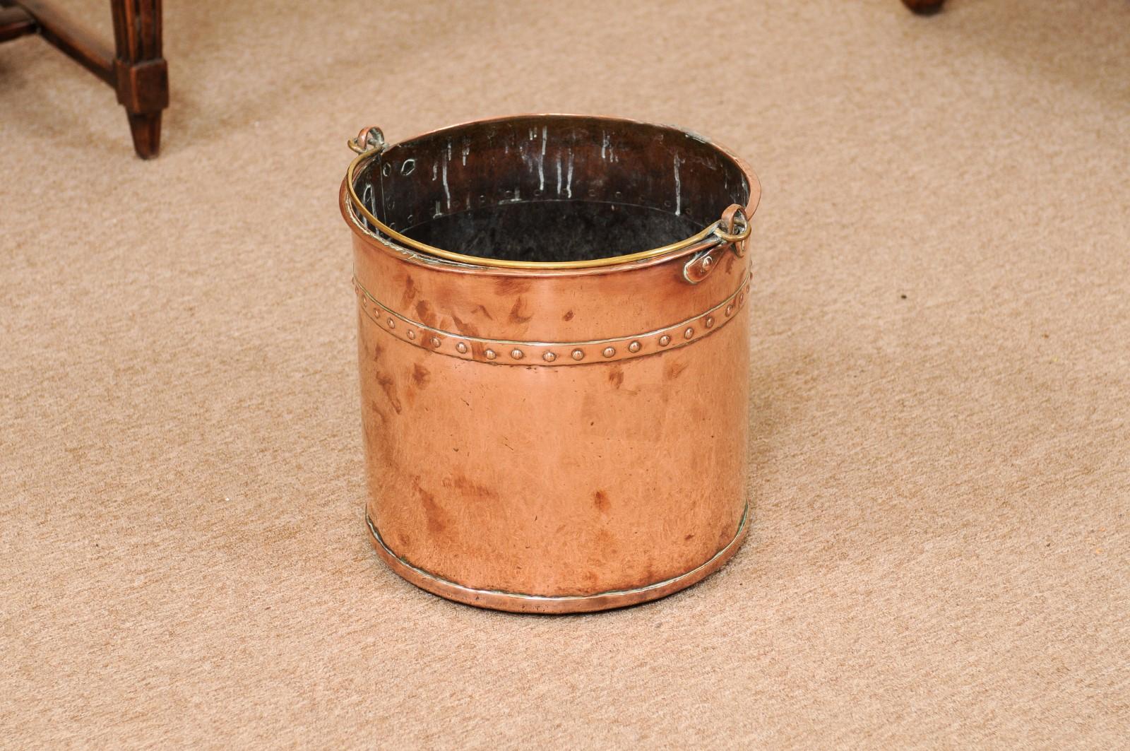  19th Century Banded Copper Bucket with Brass Handle For Sale 11