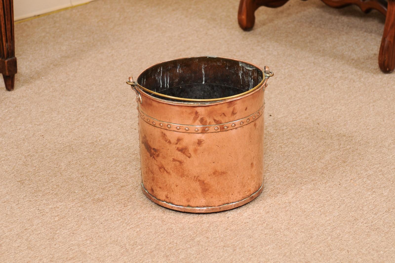  19th Century Banded Copper Bucket with Brass Handle For Sale 12