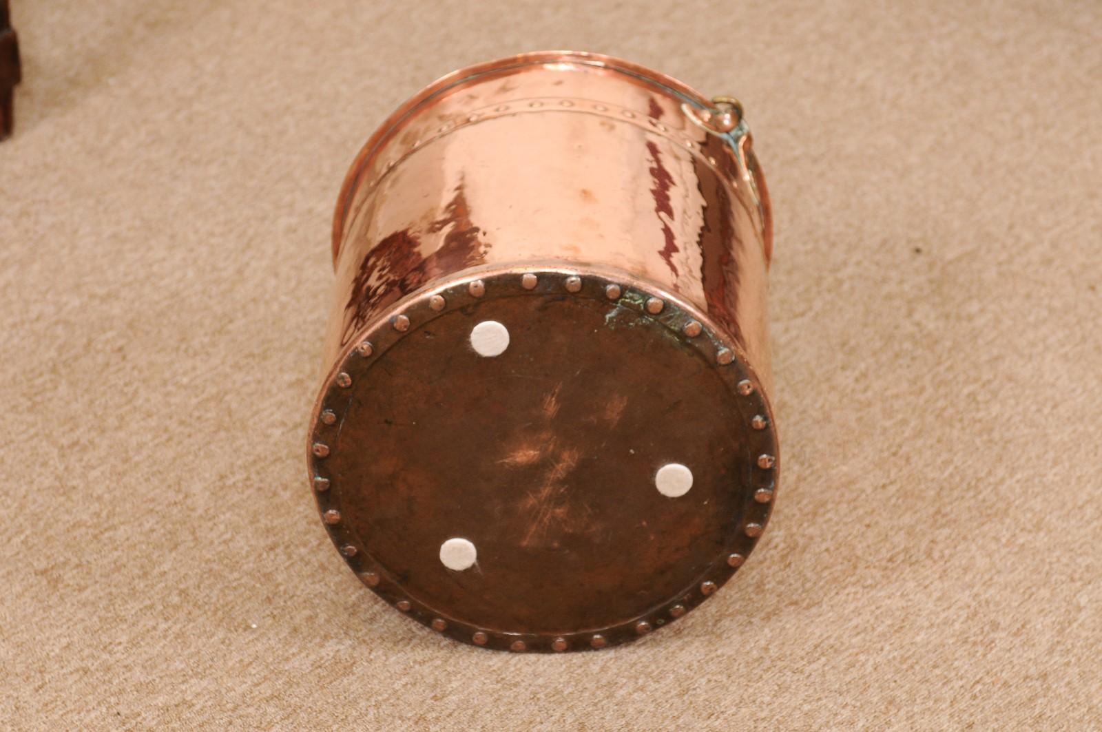  19th Century Banded Copper Bucket with Brass Handle For Sale 13