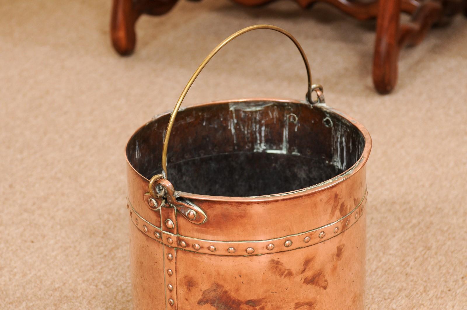  19th Century Banded Copper Bucket with Brass Handle For Sale 4