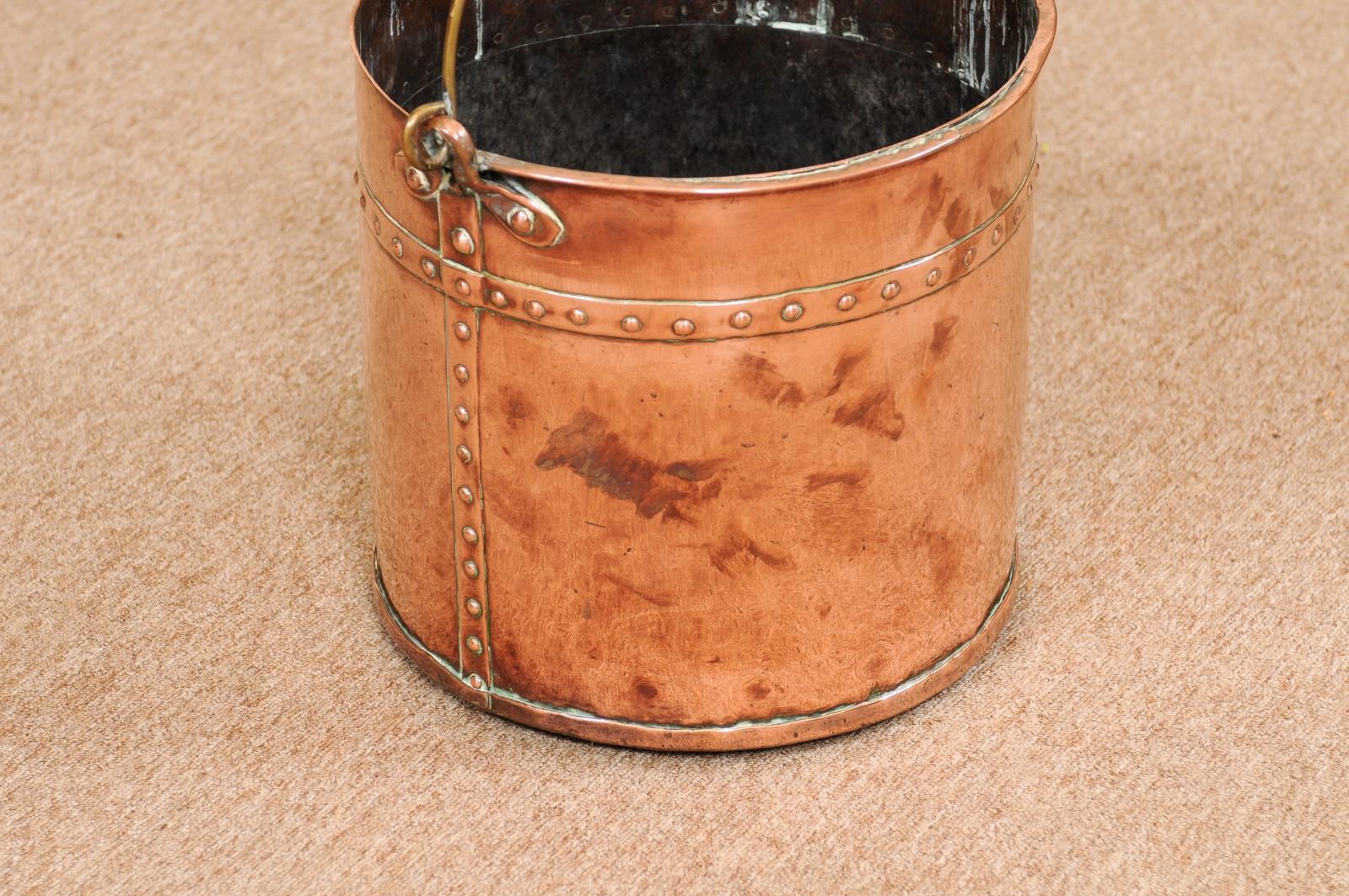  19th Century Banded Copper Bucket with Brass Handle For Sale 5