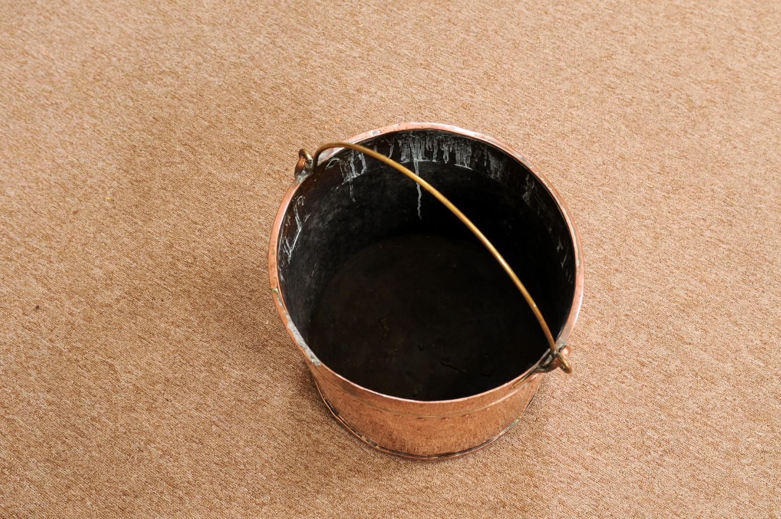  19th Century Banded Copper Bucket with Brass Handle For Sale 6