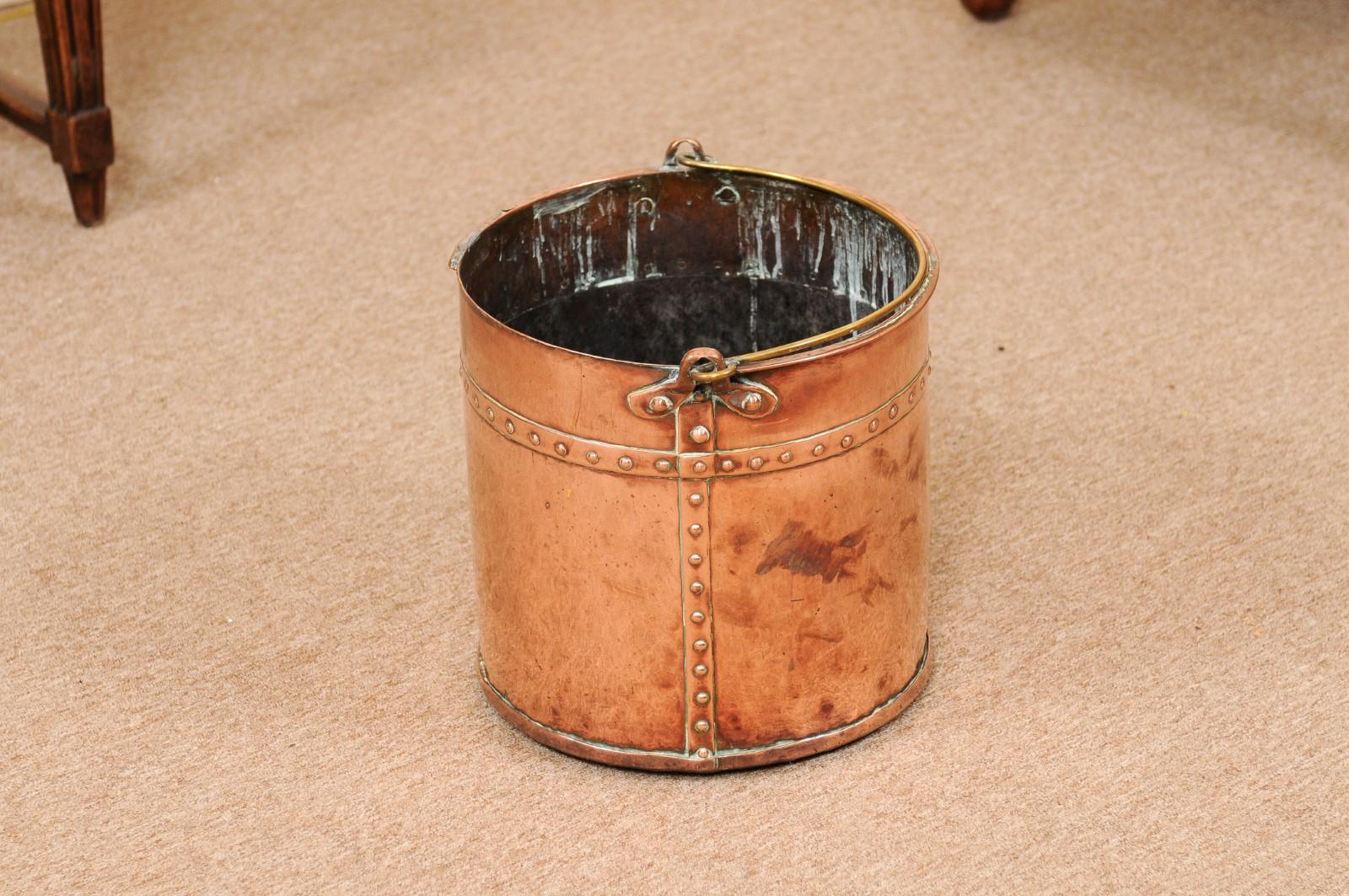  19th Century Banded Copper Bucket with Brass Handle For Sale 7