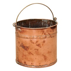 Antique 19th Century Banded Copper Bucket with Brass Handle