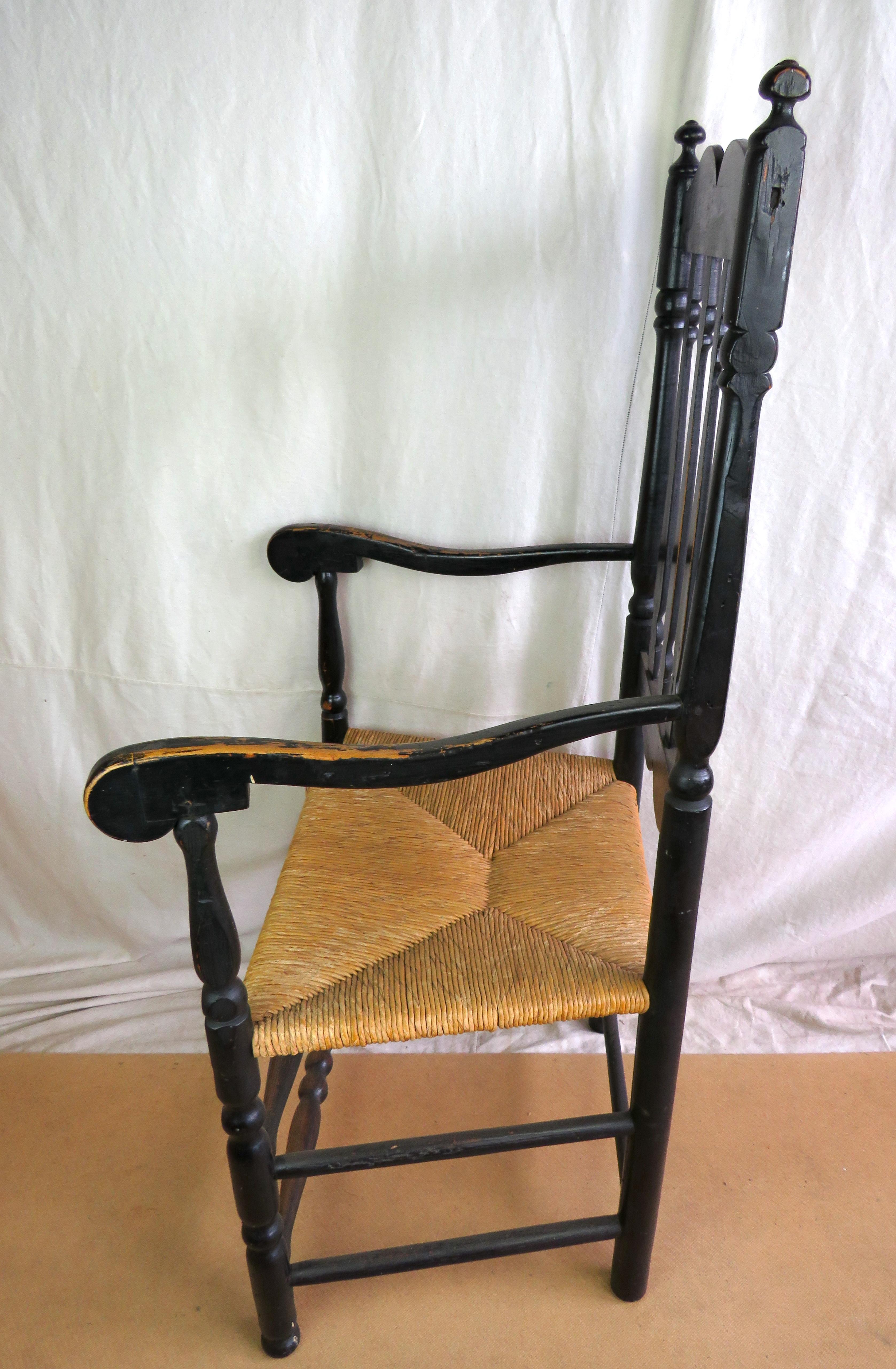 19th Century Bannister Back Armchair with Rush Seat 2