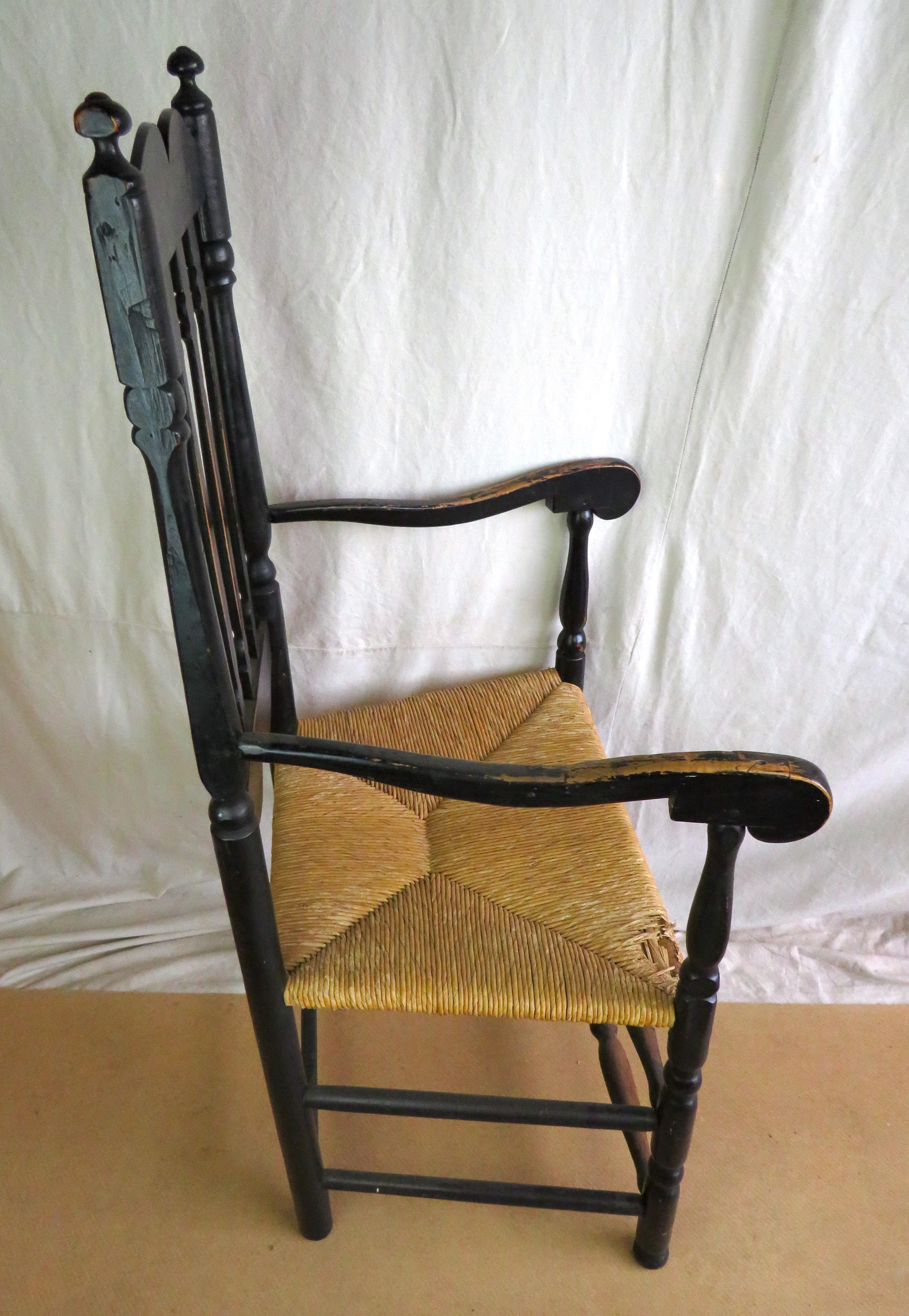 19th Century Bannister Back Armchair with Rush Seat 4