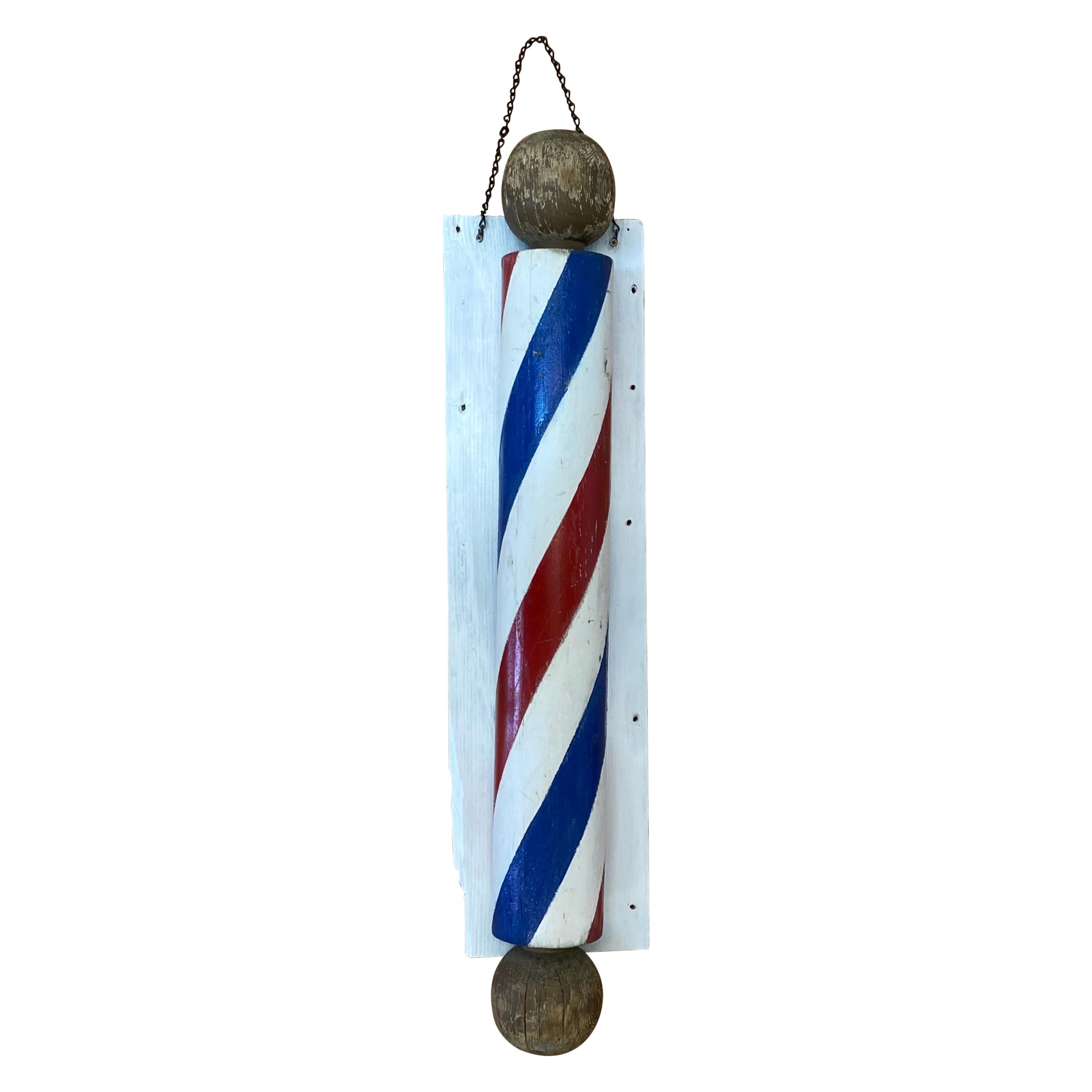 19th Century Barber's Pole Hand Carved Hand Painted For Sale