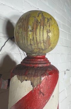 19th Century Barber's Pole Hand Carved Hand Painted. Great Size !